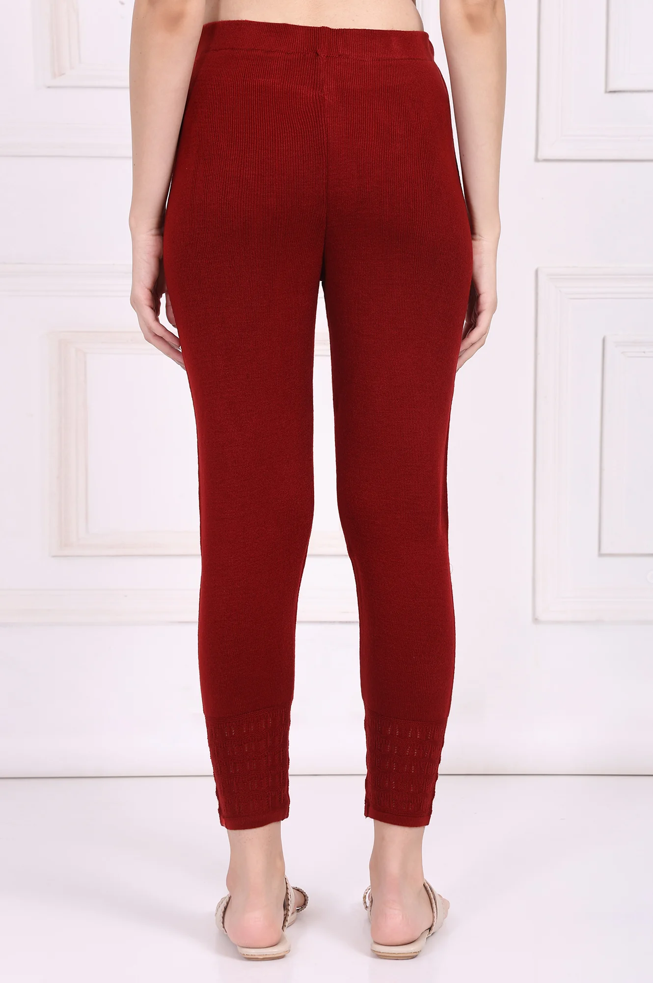 Red Solid Acrylic Legging for Winter - Image 4