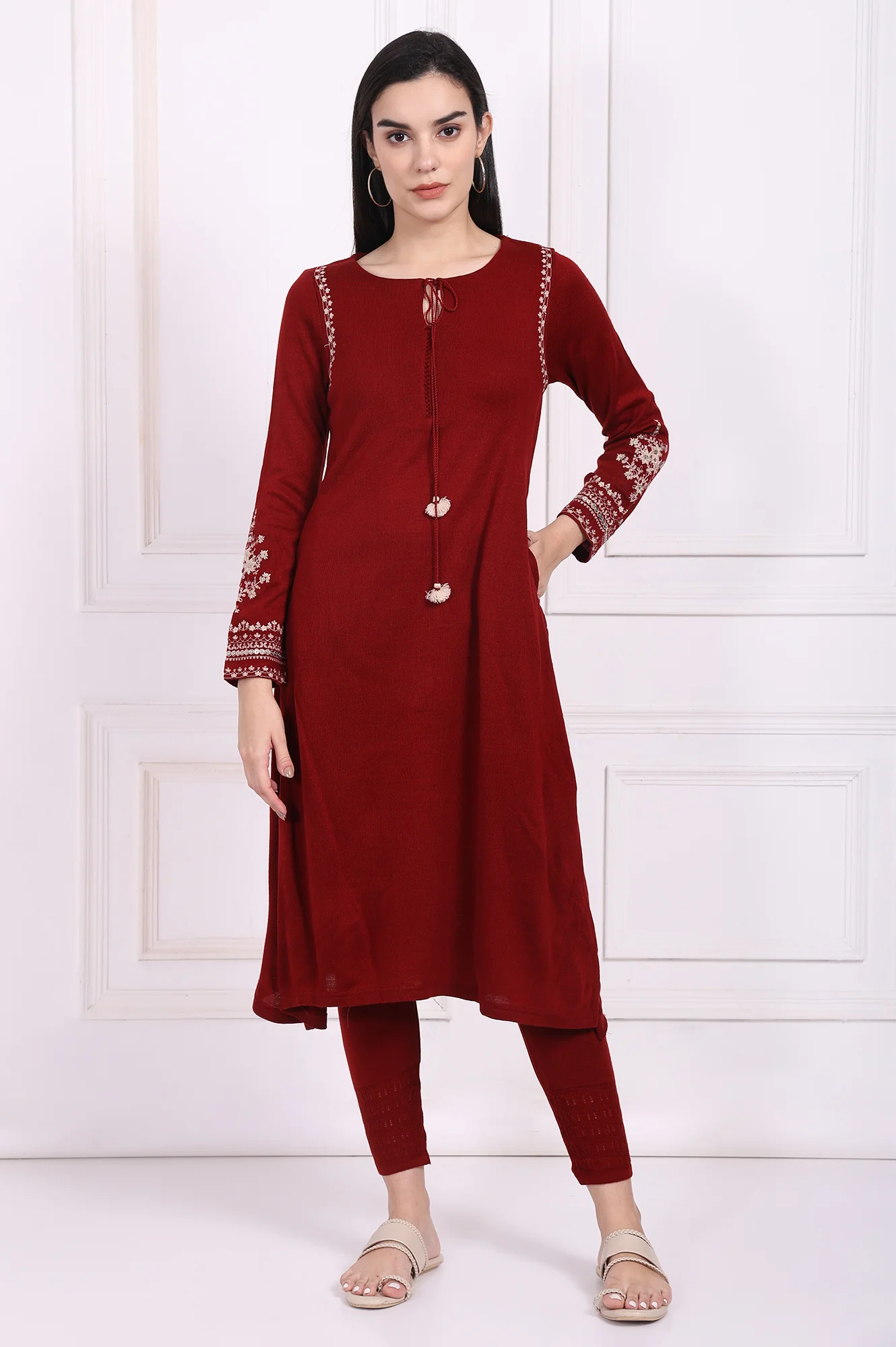 Red Solid Acrylic Legging for Winter - Image 5