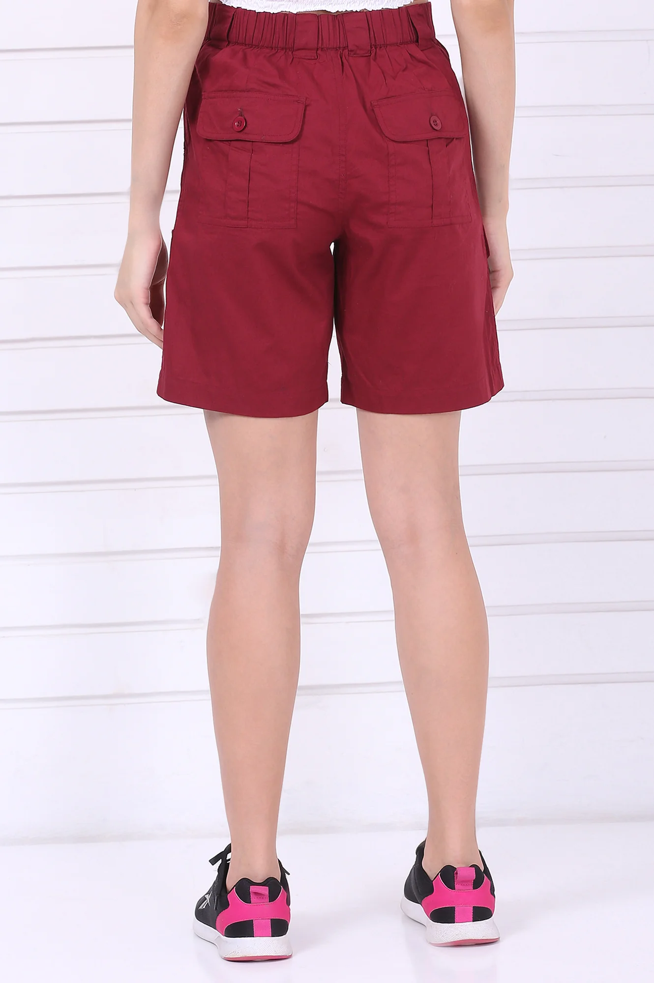 Red Solid Mid Thigh Pure Cotton Shorts with YKK Zipper - Image 4