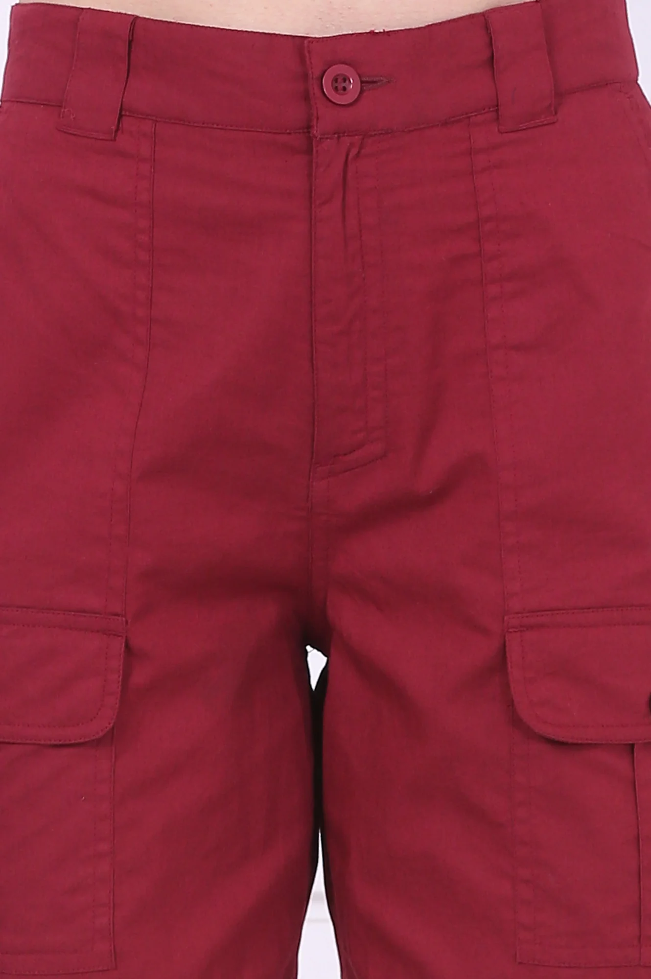 Red Solid Mid Thigh Pure Cotton Shorts with YKK Zipper - Image 6
