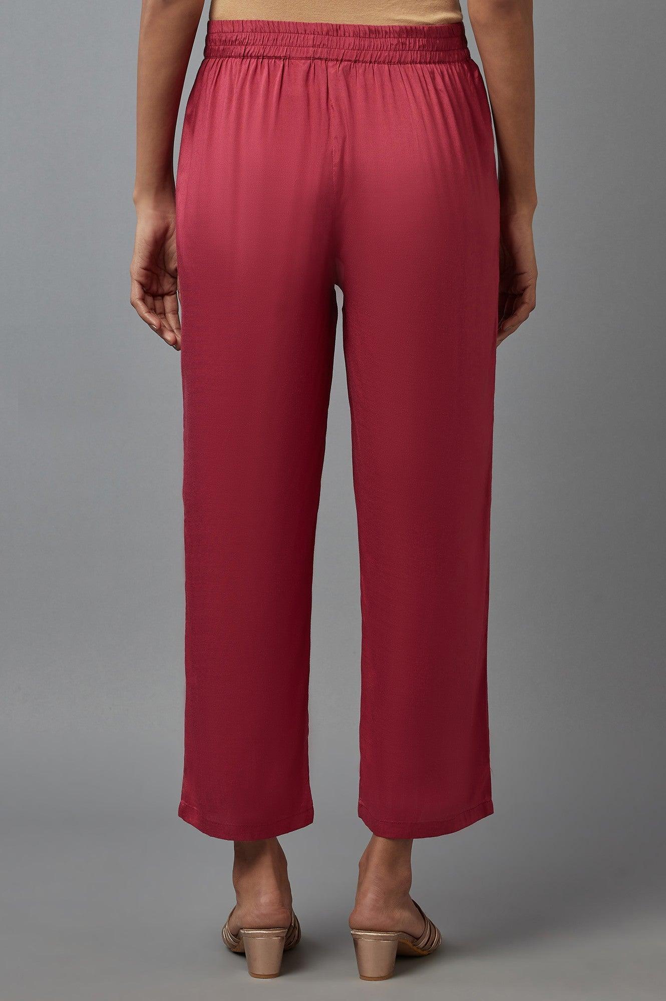 Red Solid Slim Pants in Straight Silhouette - Image 2