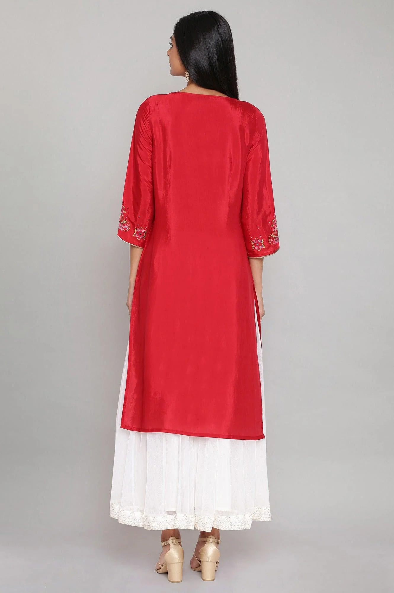 Red Solid Straight kurta - Image 2