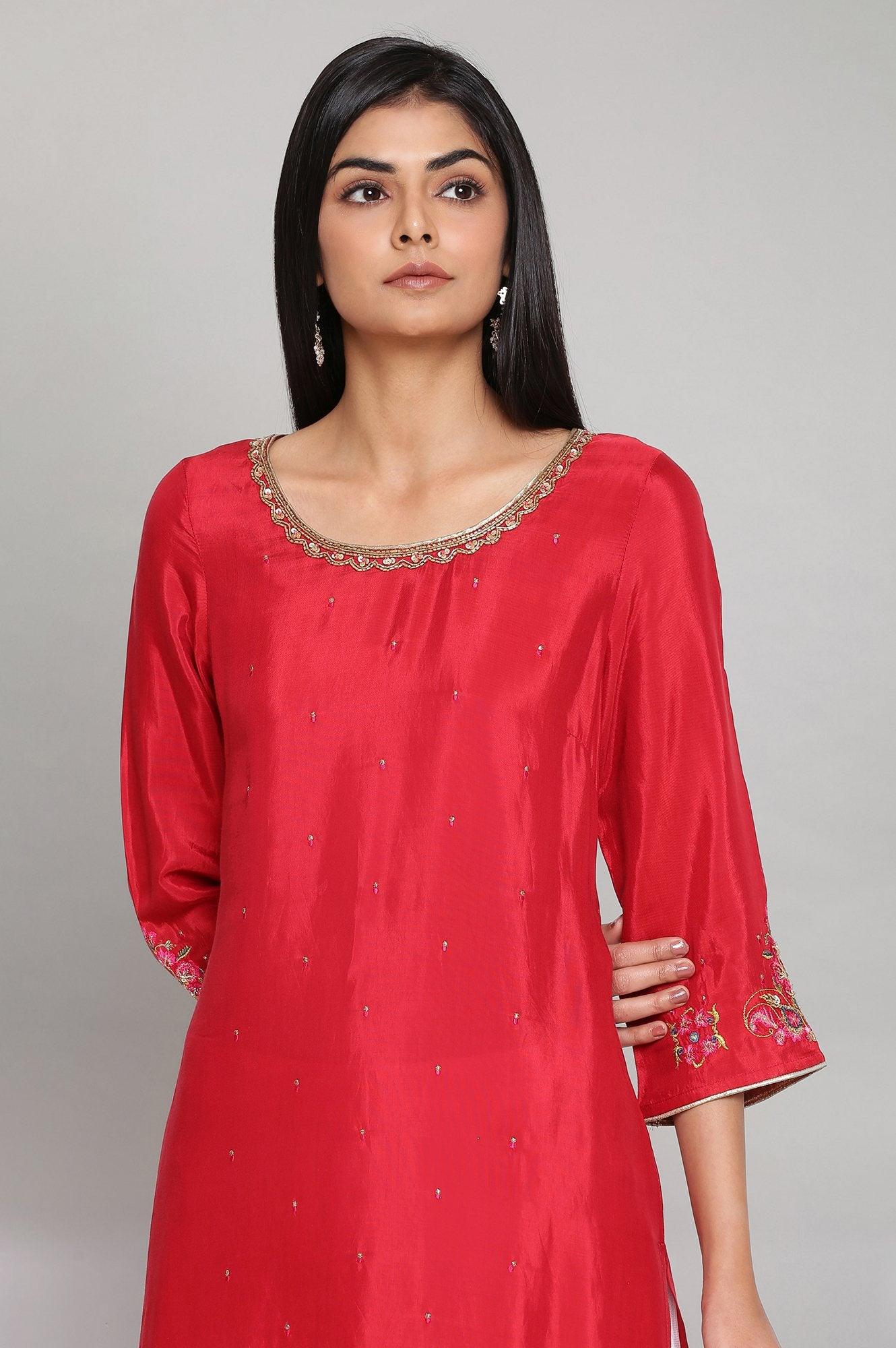 Red Solid Straight kurta - Image 5