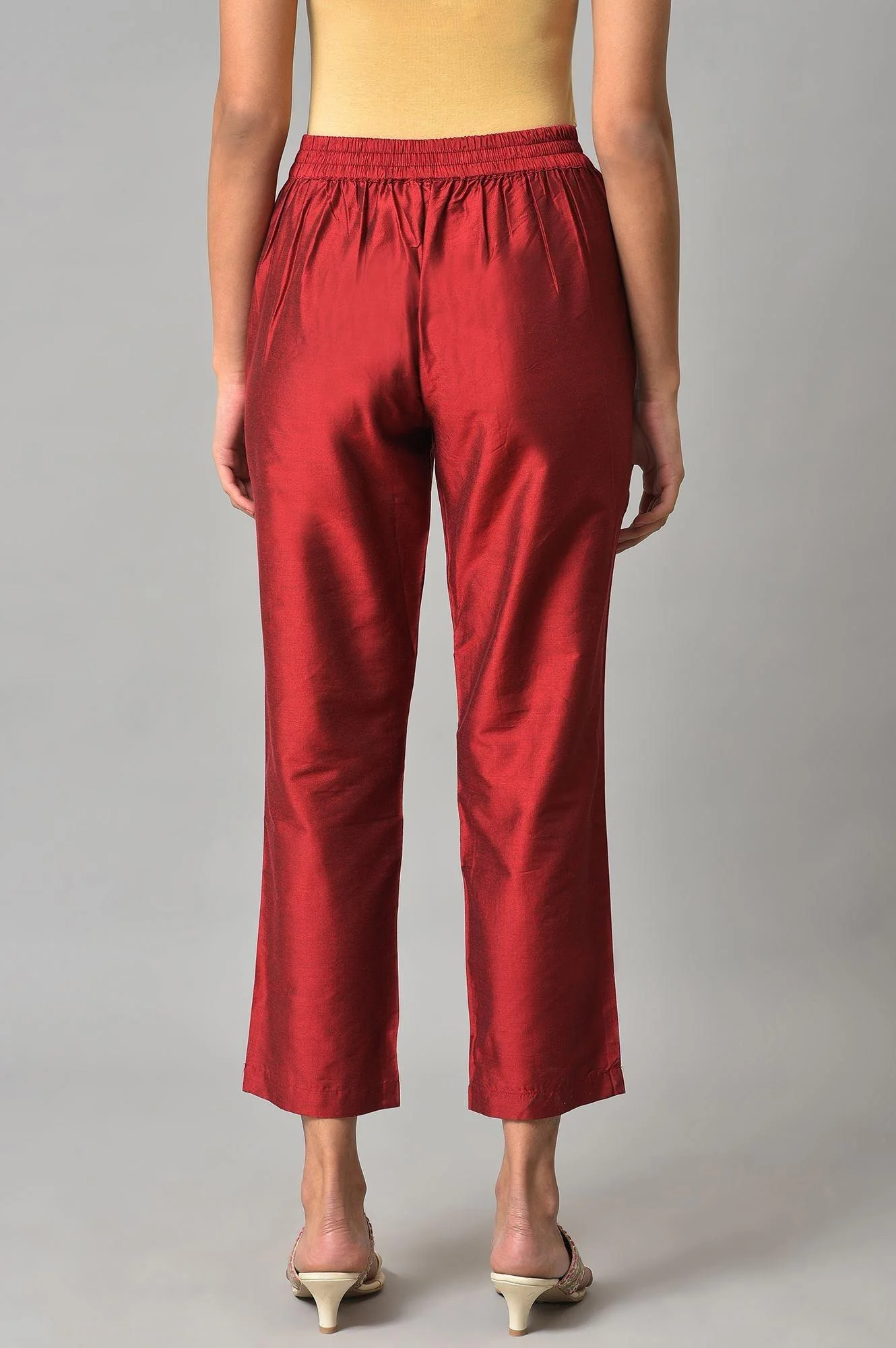 Red Solid Straight Women Pants - Image 2