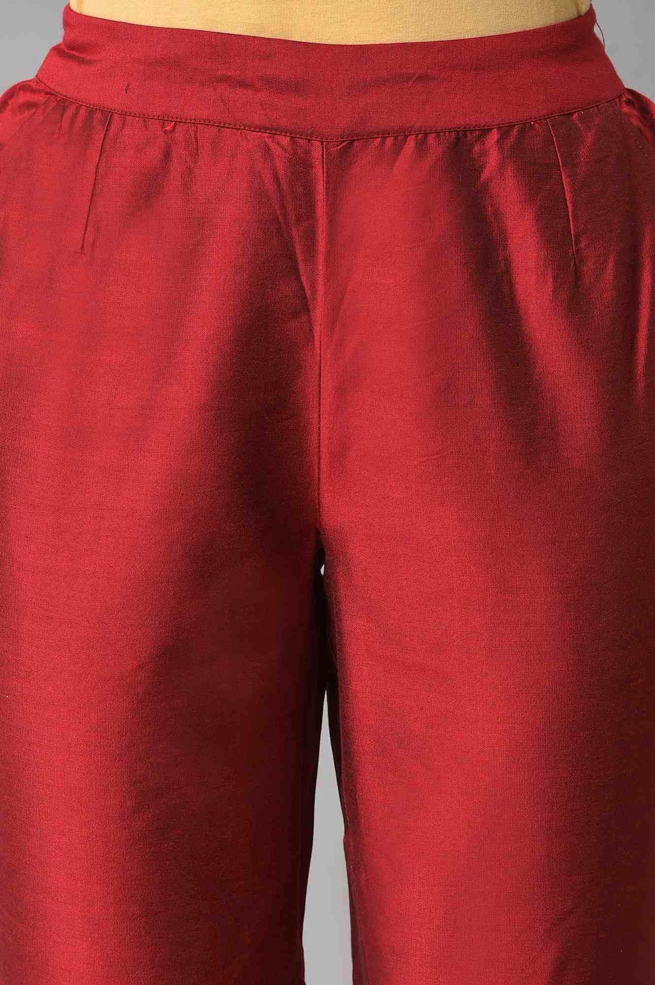 Red Solid Straight Women Pants - Image 6