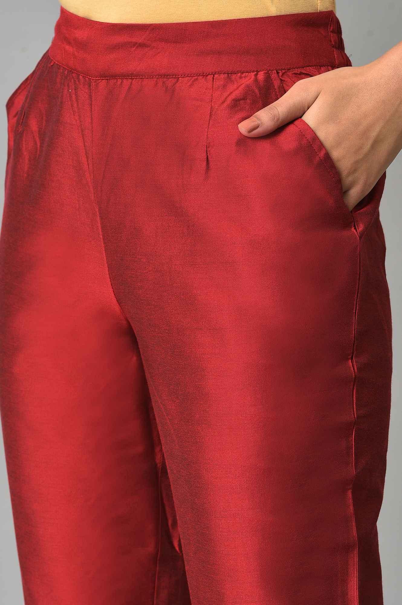 Red Solid Straight Women Pants - Image 7