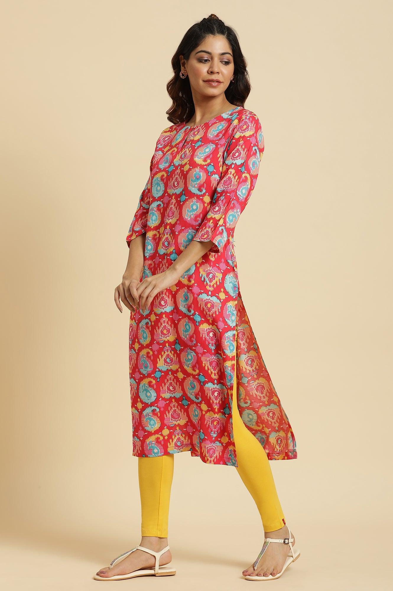 Red Straight Kurta With Multi-Coloured Print - Image 3