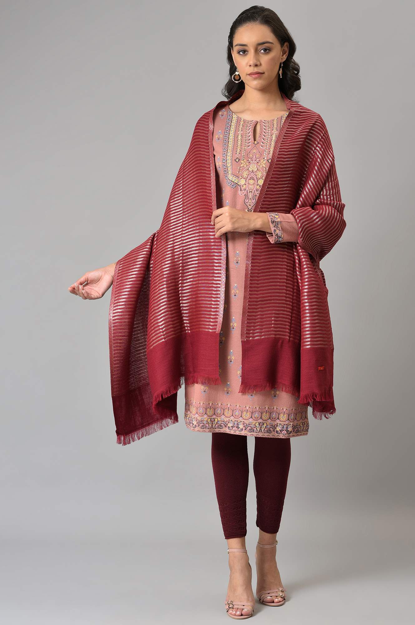 Red Stripes Festive Shawl - Image 2