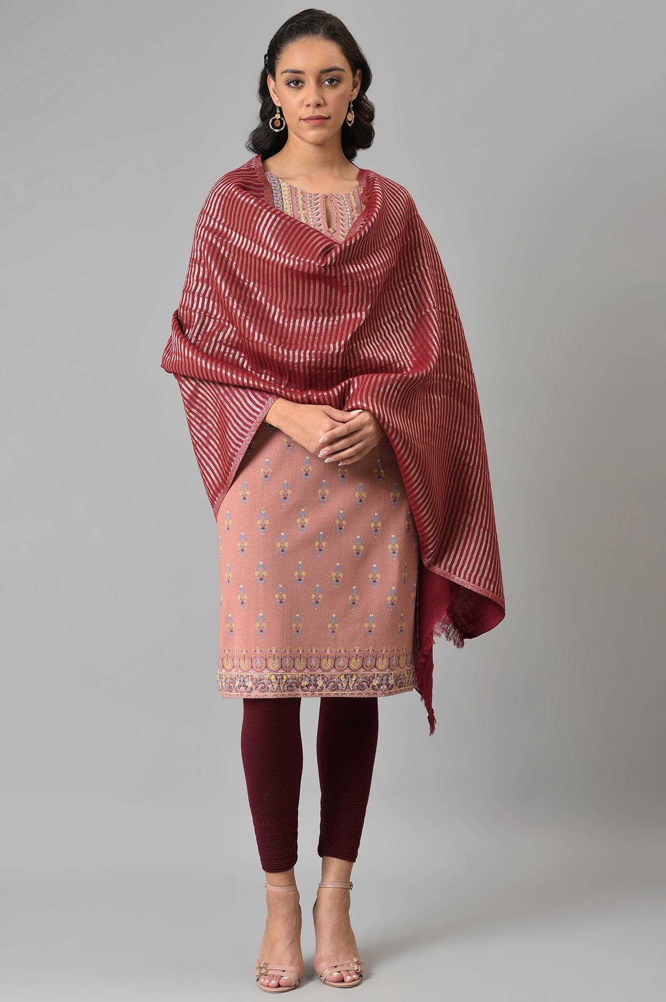 Red Stripes Festive Shawl - Image 3