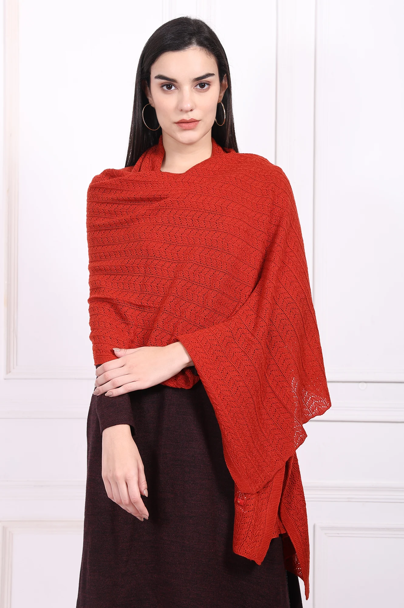 Red Textured Acrylic Winter Stole - Image 3