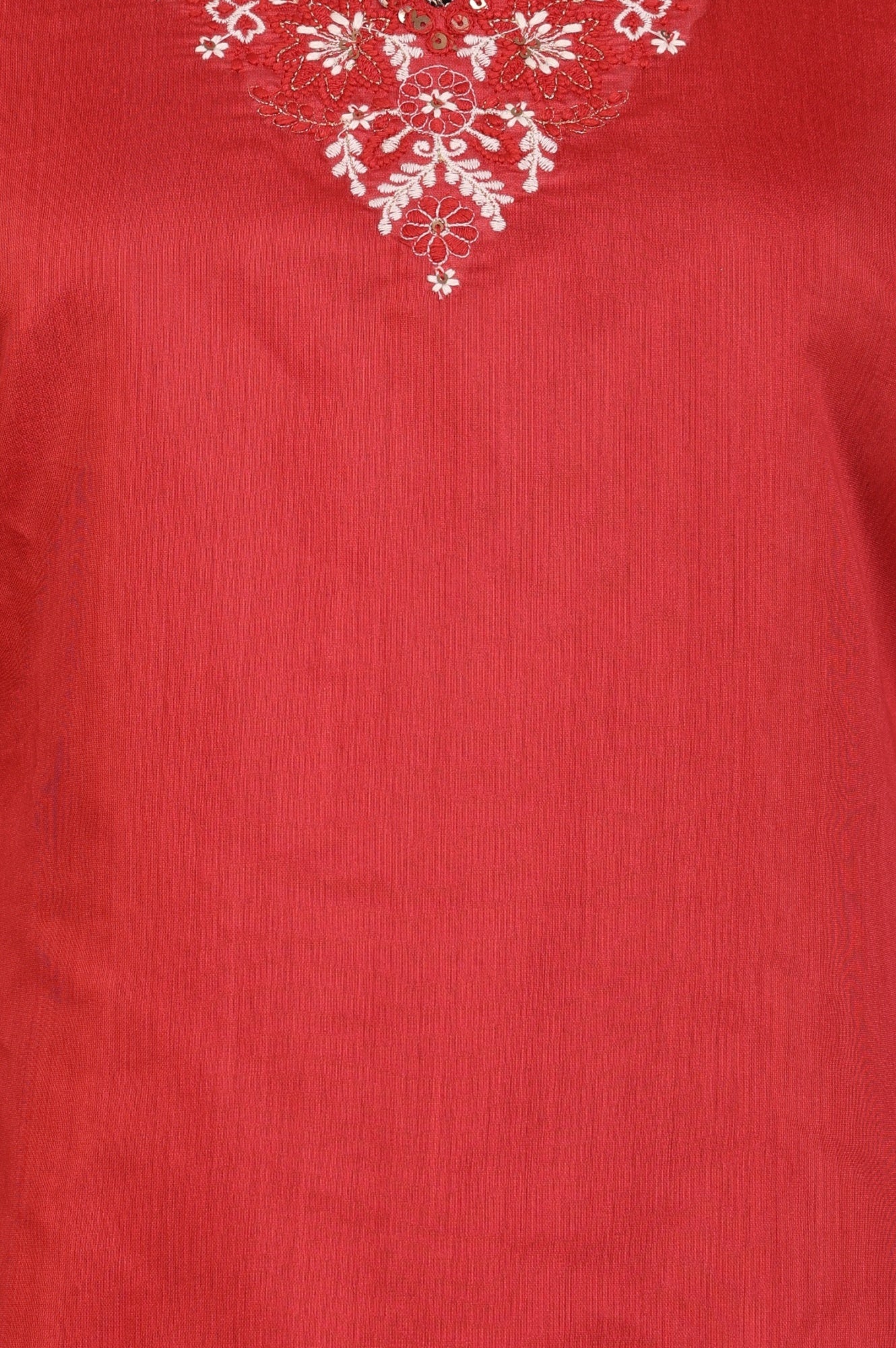 Red Thread Embroidered Straight Chanderi Kurta - Image 2