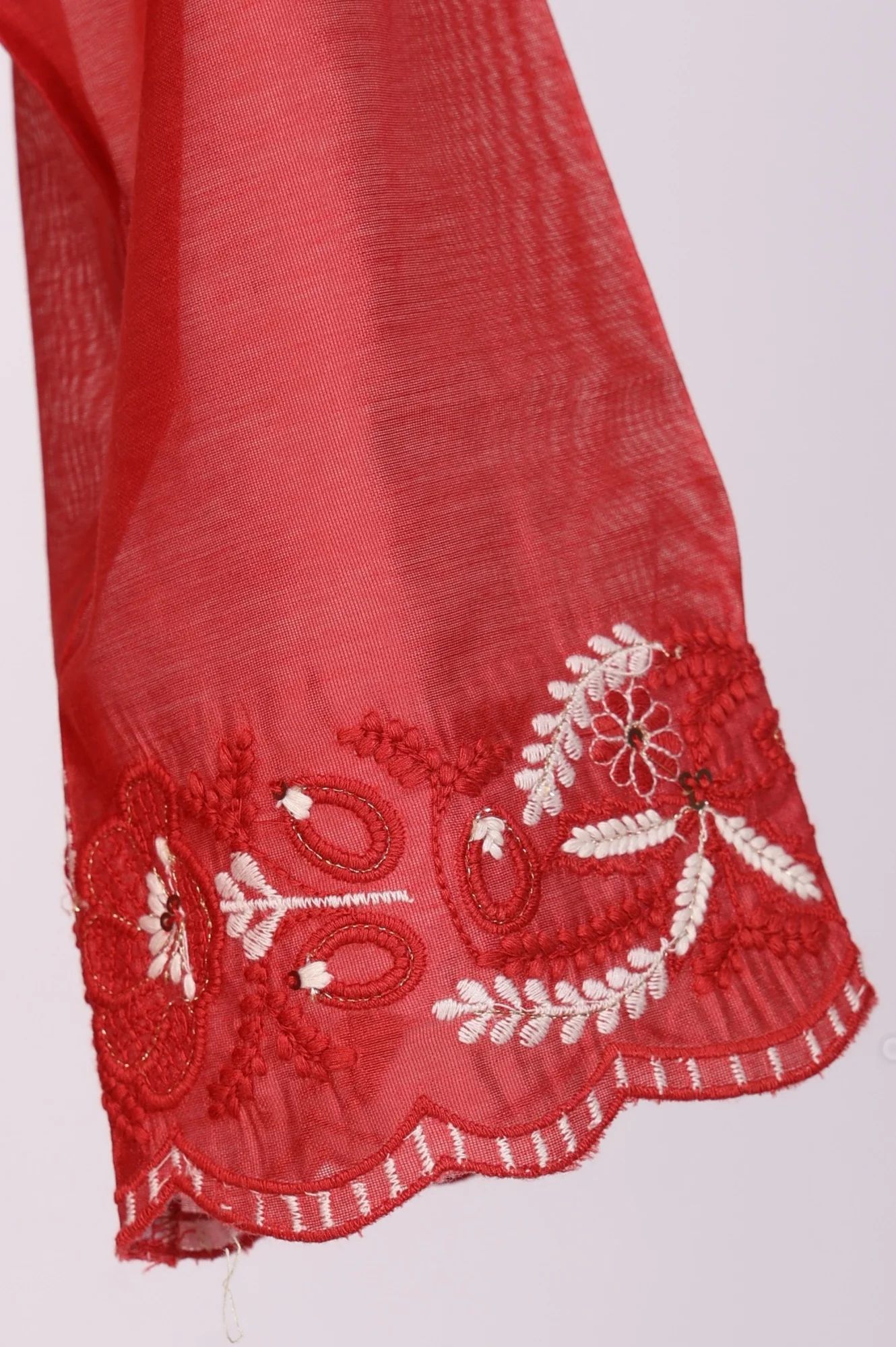 Red Thread Embroidered Straight Chanderi Kurta - Image 7
