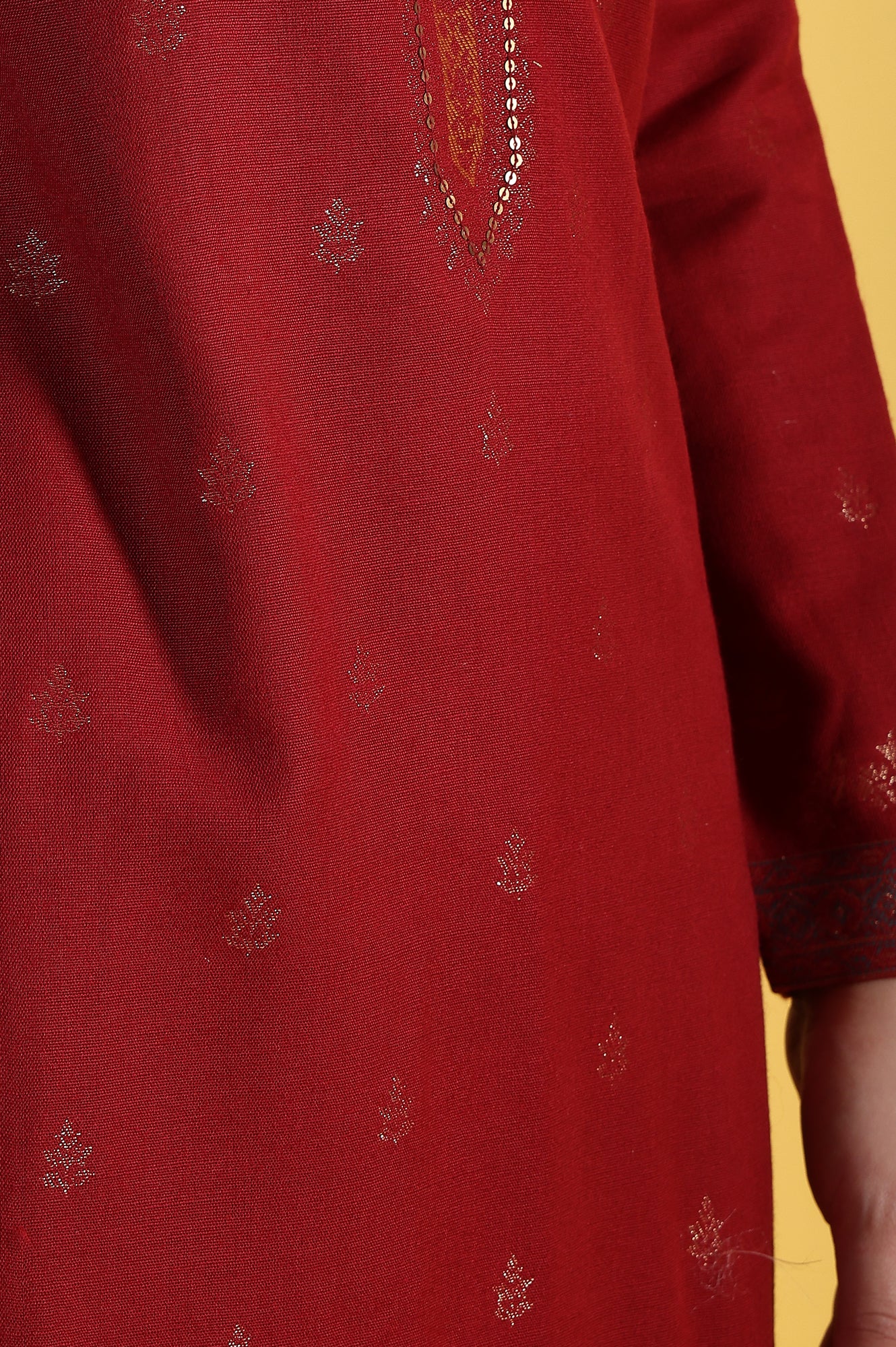 Red Yarn Dyed Sequins A-Line Kurta & Straight pant with Dupatta Set - Image 9