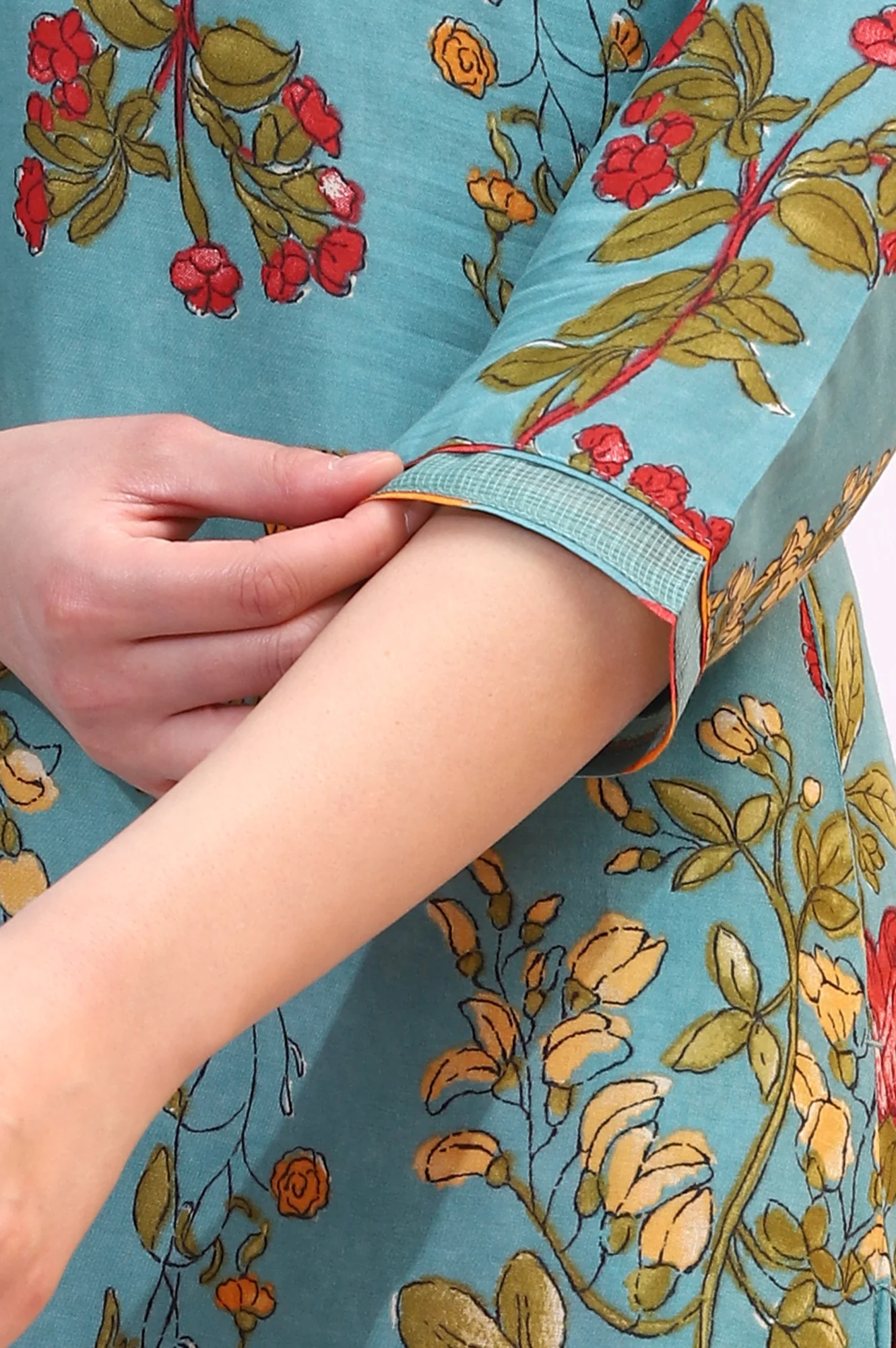 Reef Blue Floral Printed Modal A-line Kurta - Image 6
