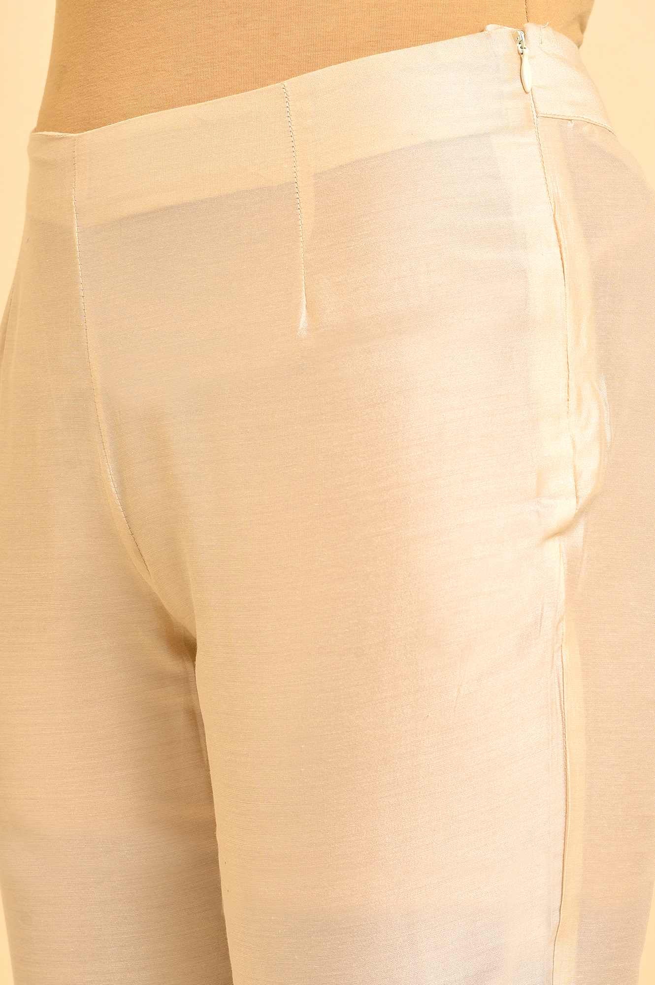 Rosedust Pink Printed Mandarin Collar Cotton Flax Kurta And Slim Pants Set - Image 9