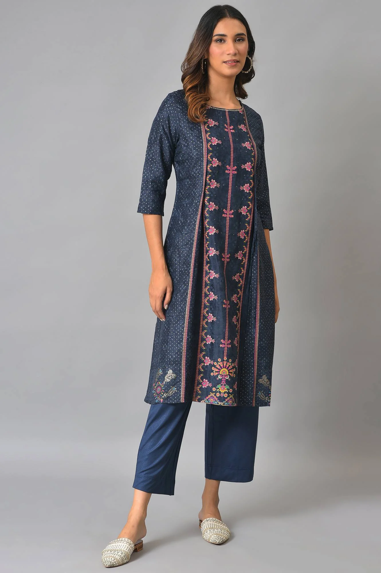 Royal Blue Mock Layered Festive Kurta - Image 6