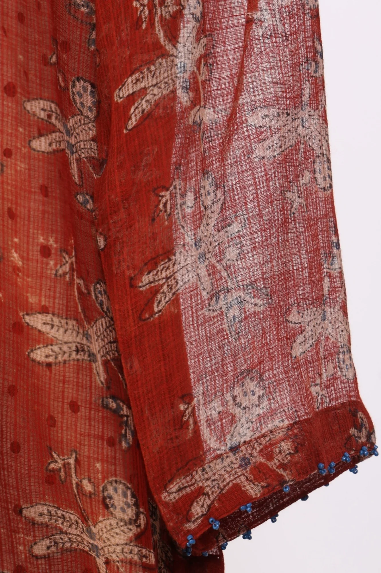 Rust Block Printed Cotton Silk Kota Straight Kurta with Pants and Dupatta Set - Image 7