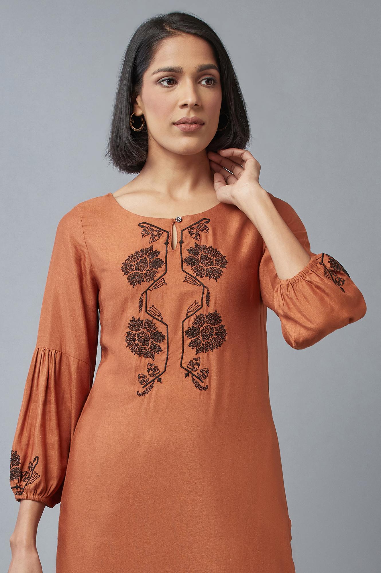 Rust Brown Embroidered kurta - Image 5