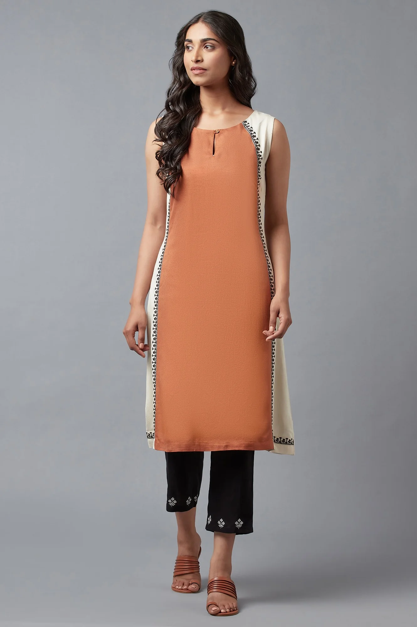 Rust Brown Embroidered kurta