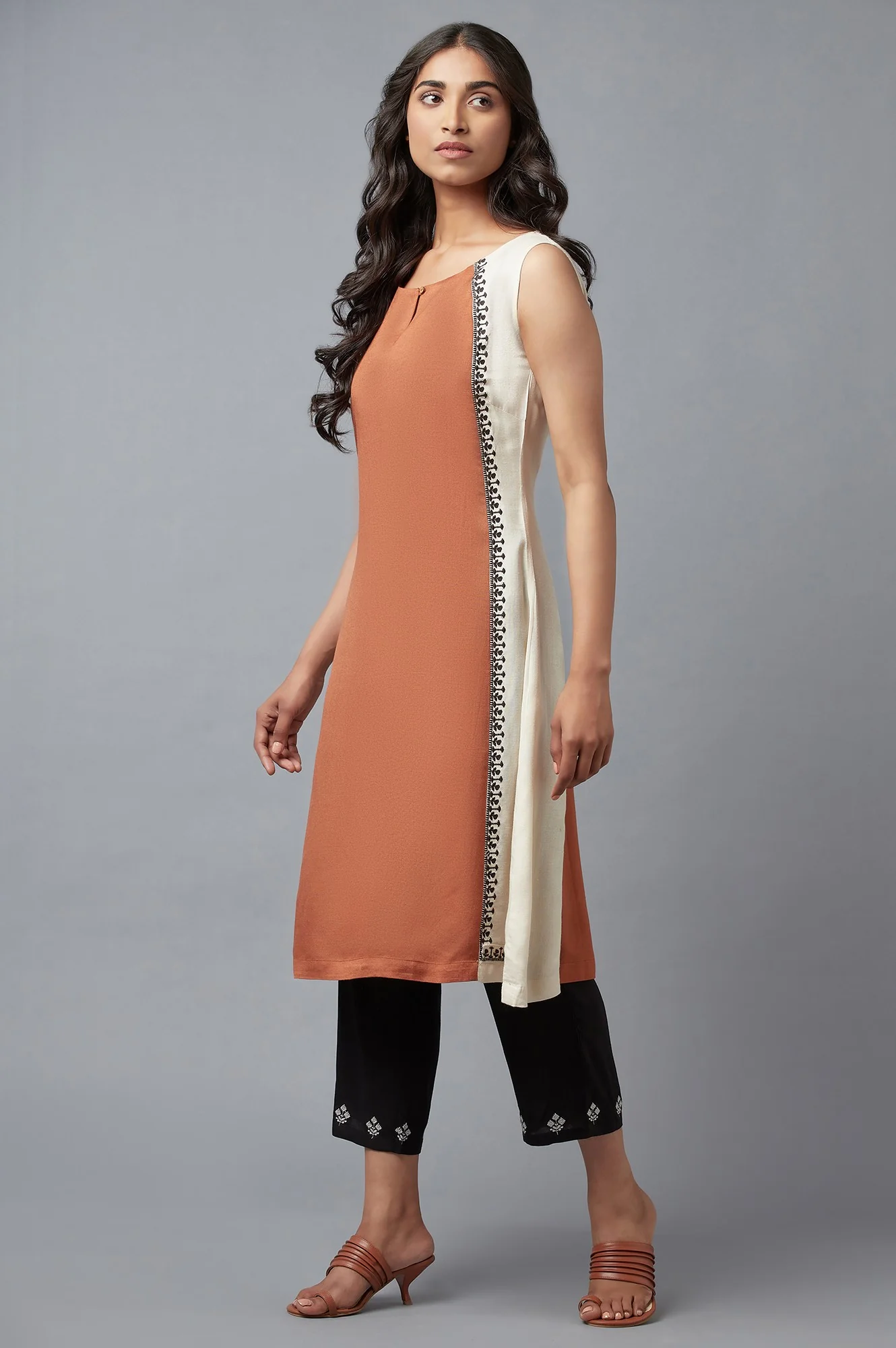 Rust Brown Embroidered kurta - Image 3