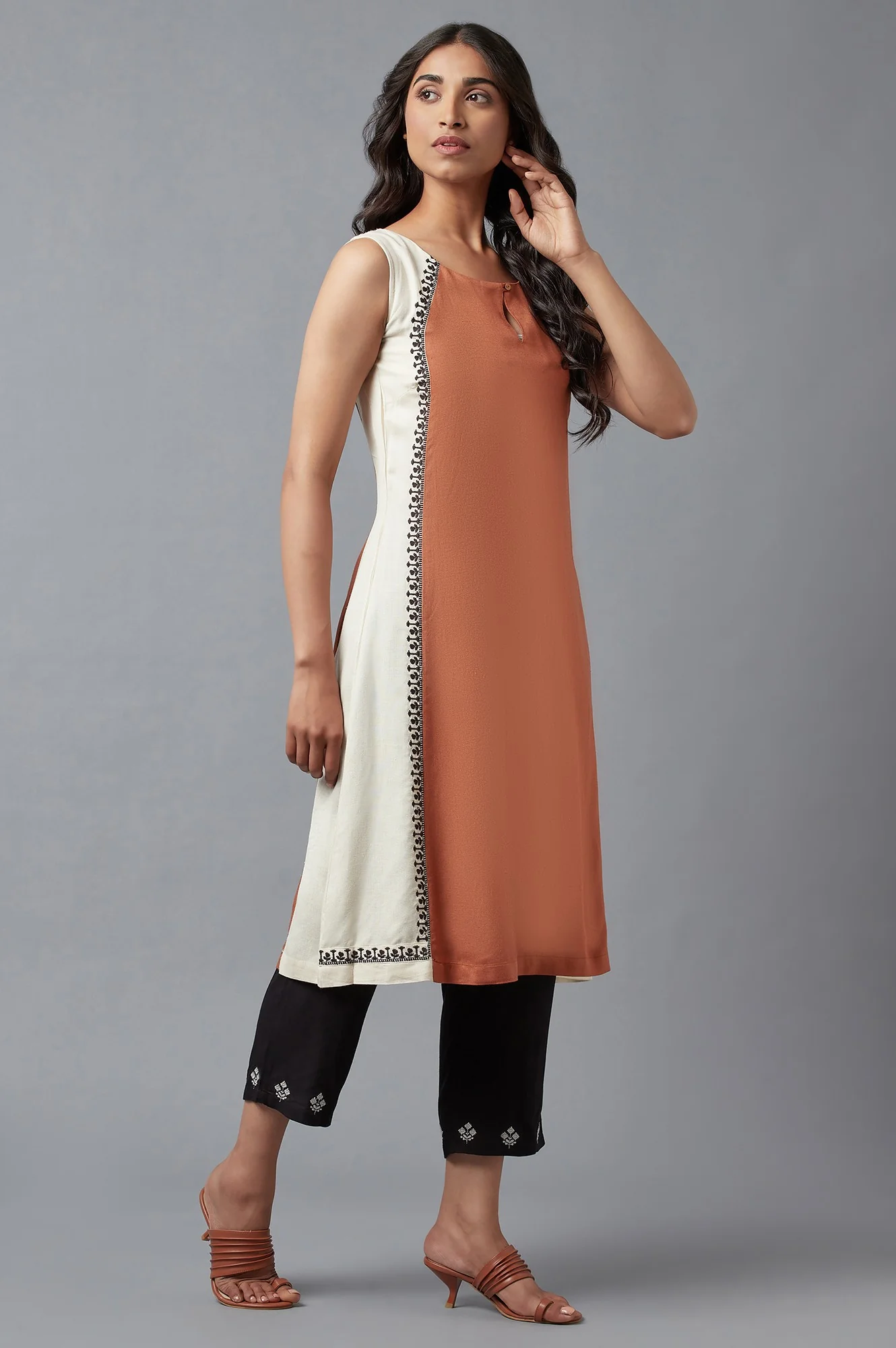 Rust Brown Embroidered kurta - Image 4