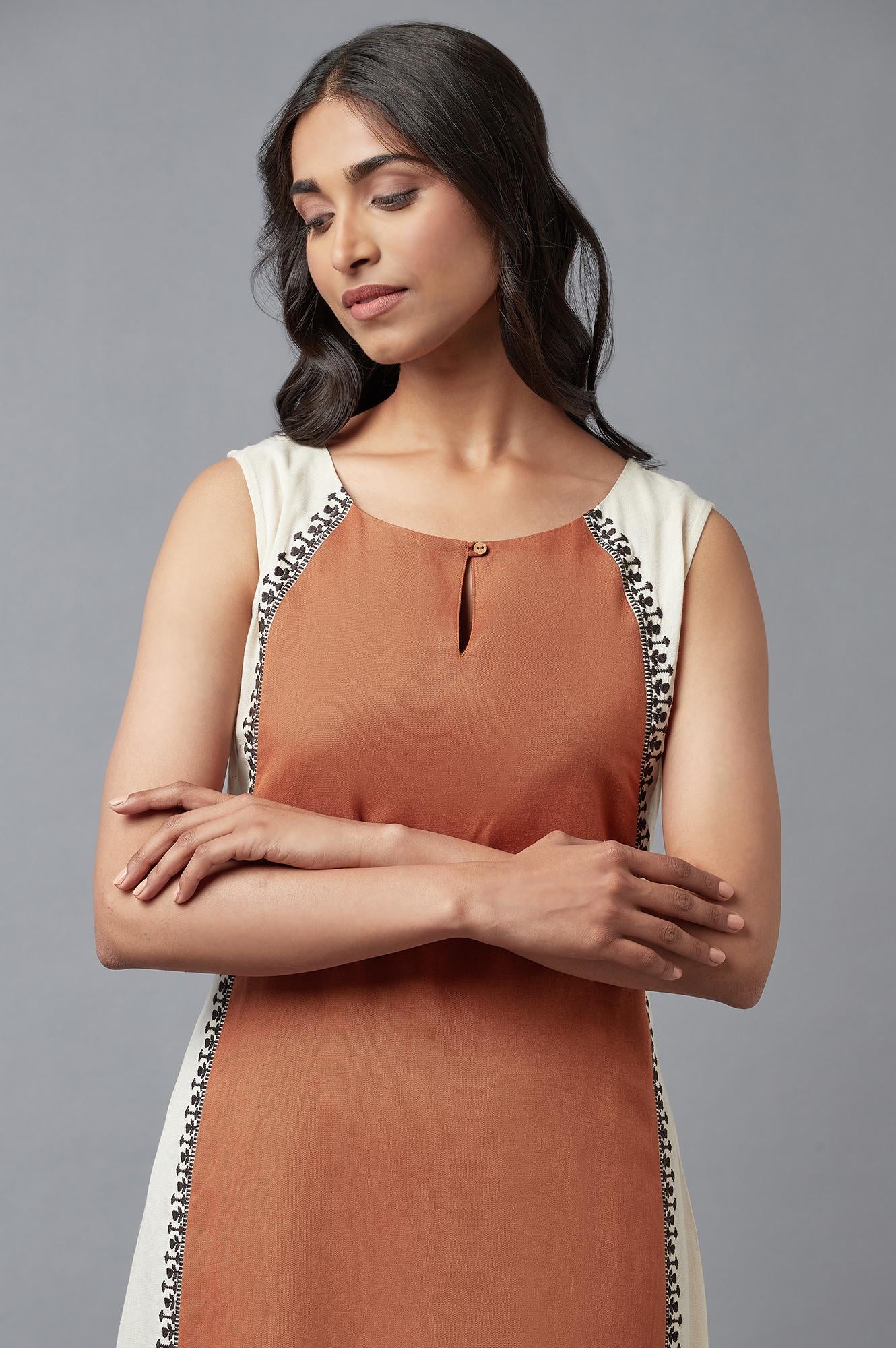 Rust Brown Embroidered kurta - Image 5