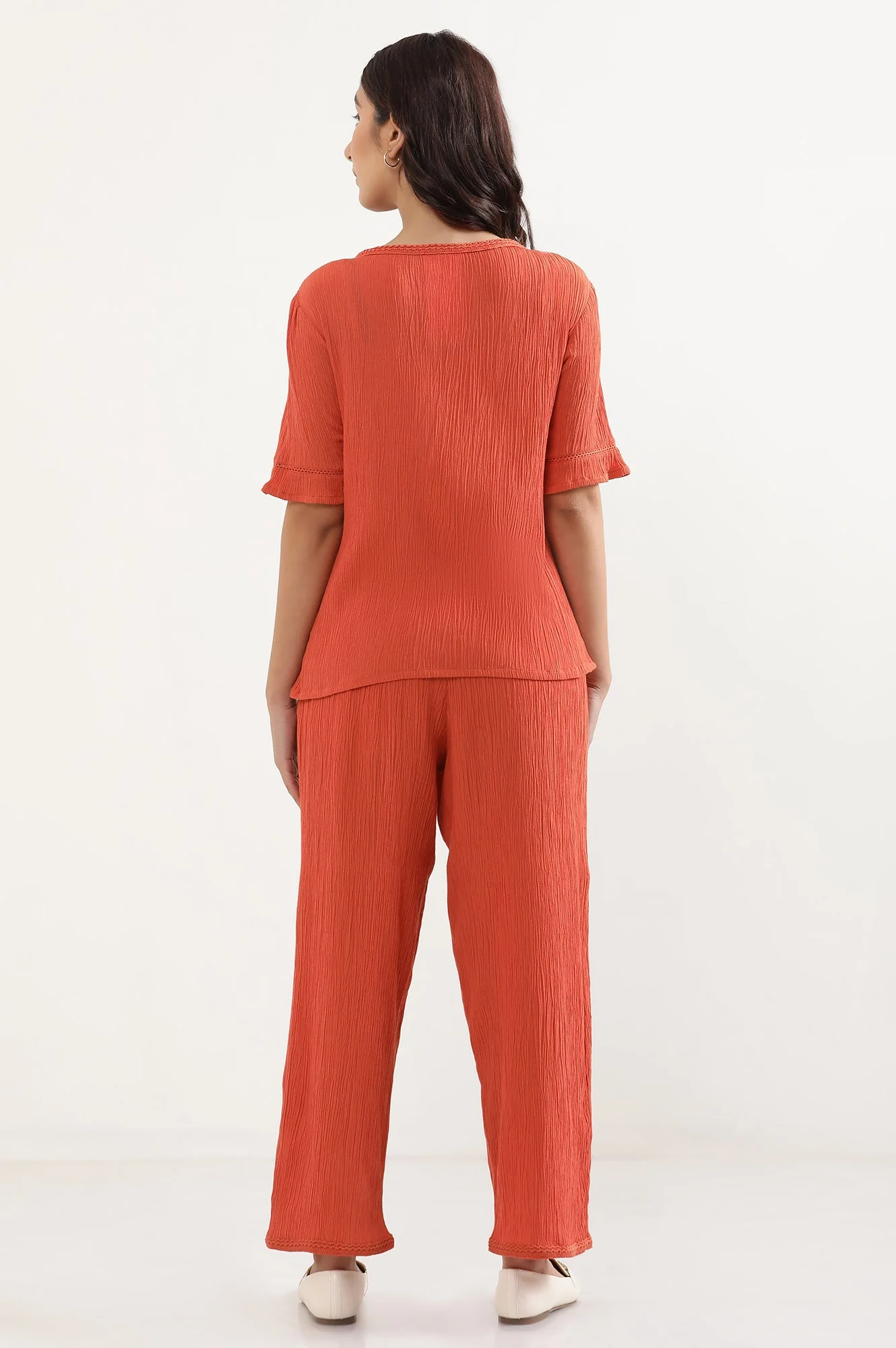 Rust Solid Straight Fit Rayon Palazzo With Elasticated Waist - Image 4