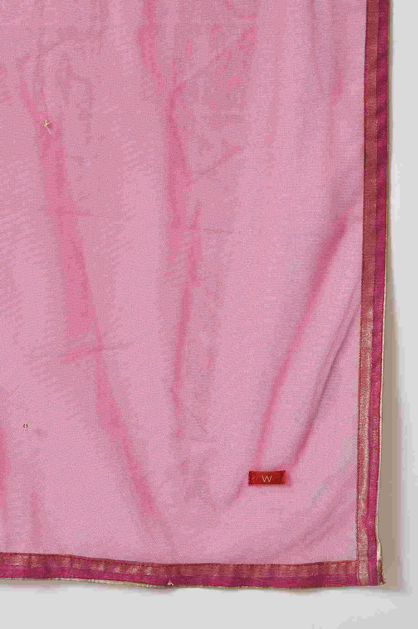 Rust Orange Mesh Dupatta With Sequins - Image 4