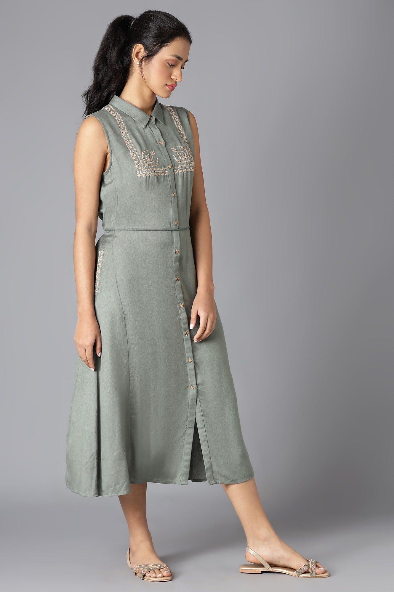 Sage Green Sleeveless Dress - Image 4