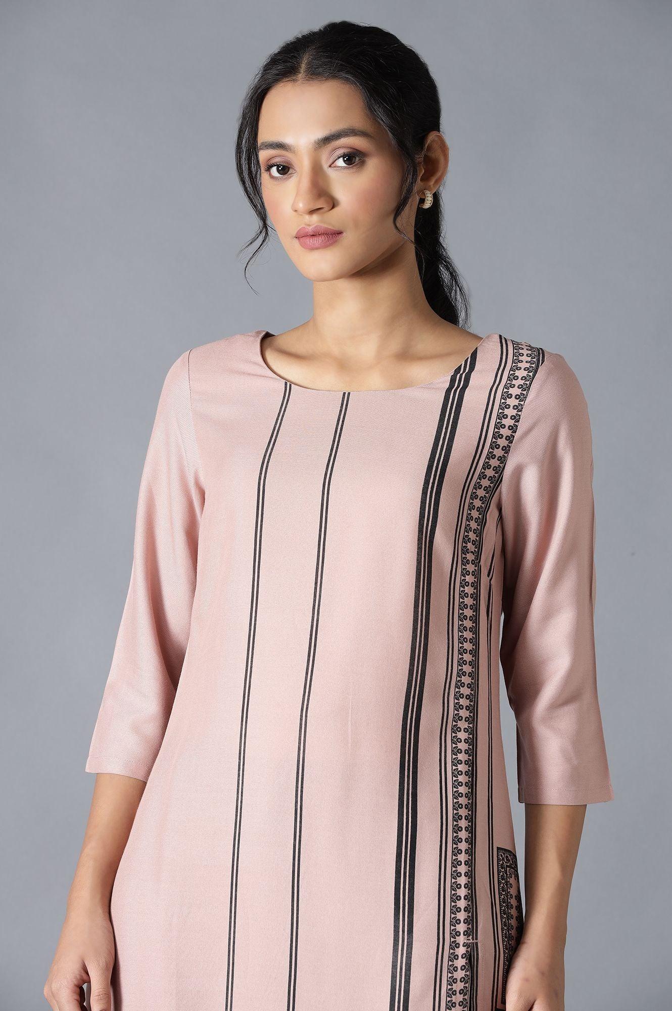 Salmon Pink Placement Print kurta - Image 5