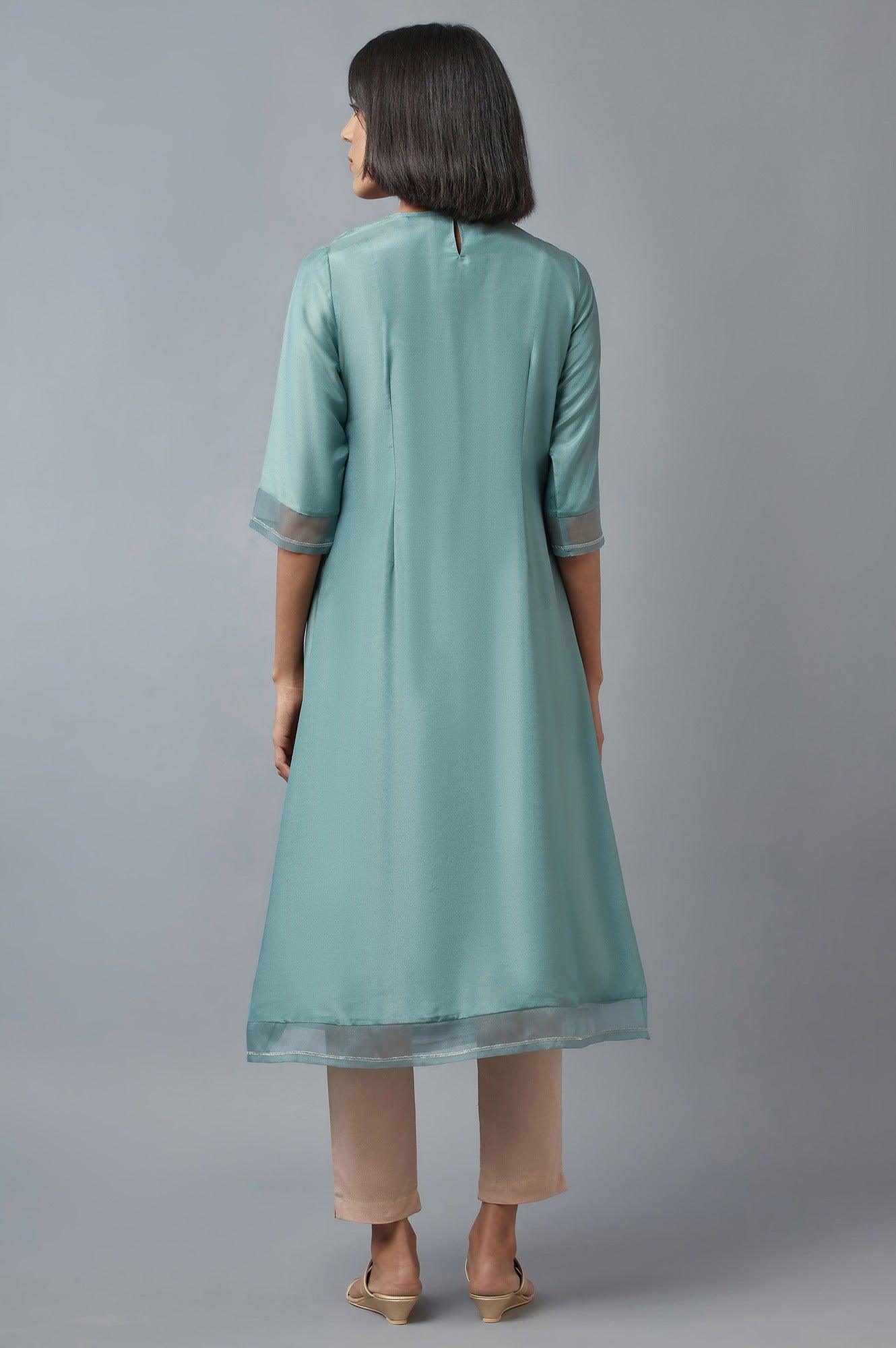 Sea Green Cotton Angrakha Kurta for Women - Image 2