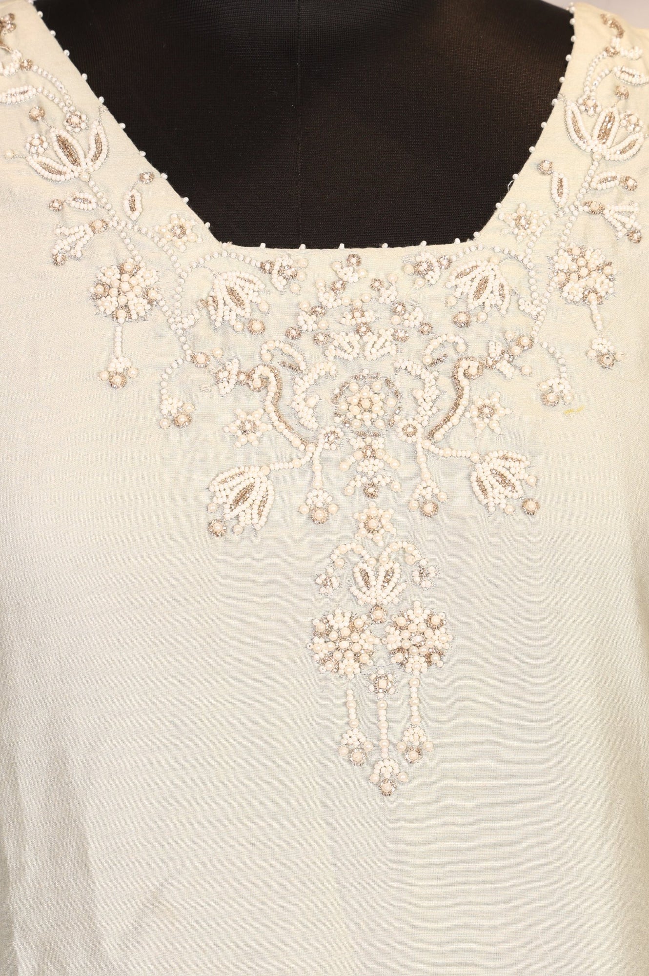 Sea Green Embroidered Pearl Work Cotton Blend A-line Kurta - Image 2