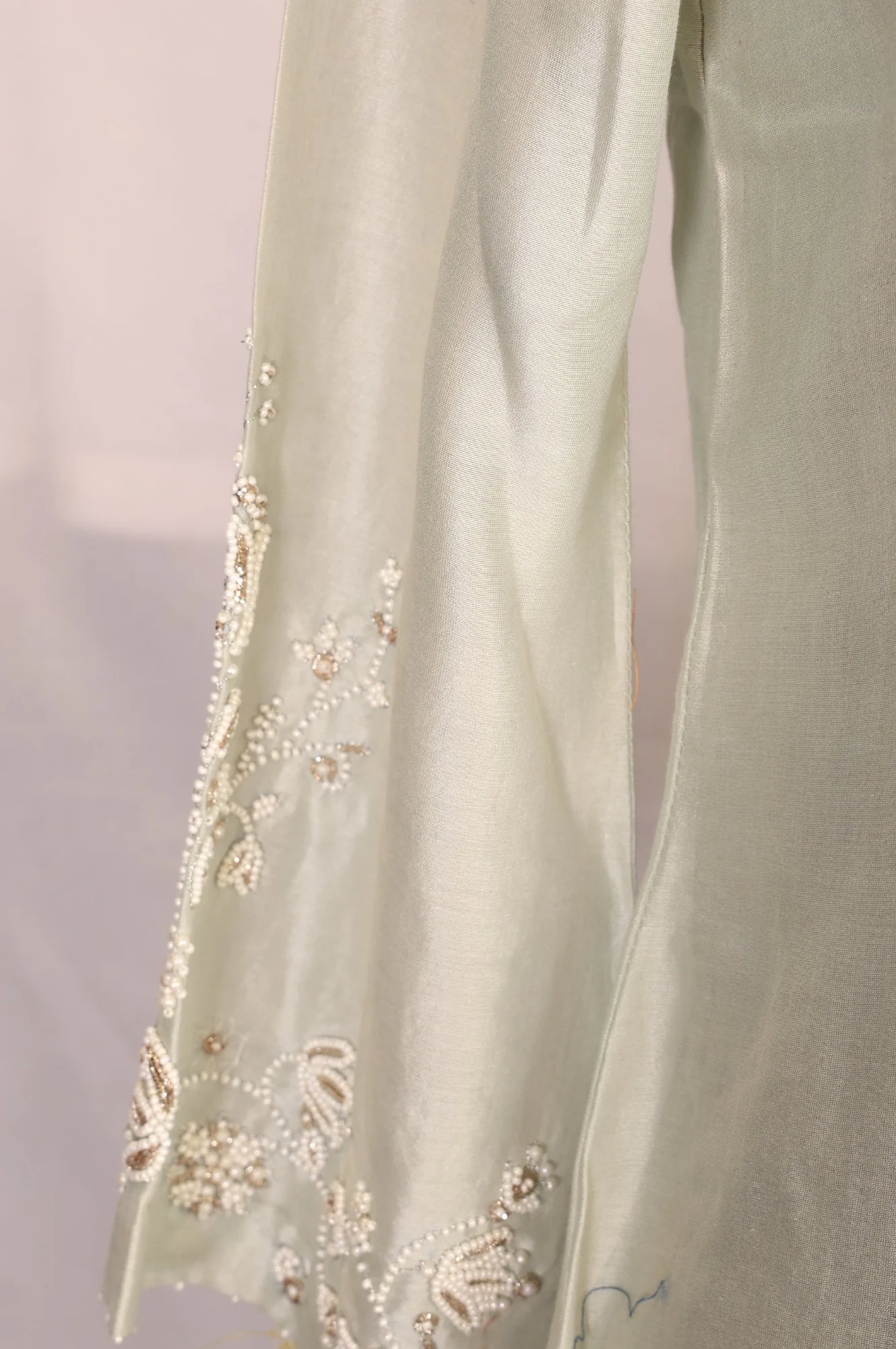 Sea Green Embroidered Pearl Work Cotton Blend A-line Kurta - Image 6