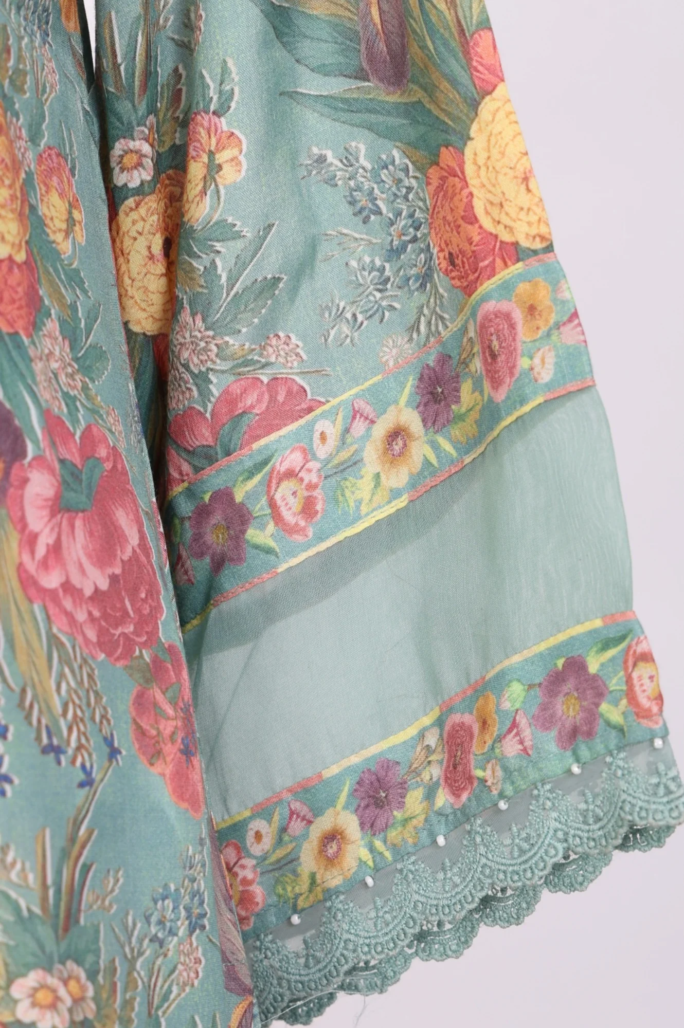Sea Green Floral Printed Straight Kurta with Flared Pants and Dupatta Set - Image 6