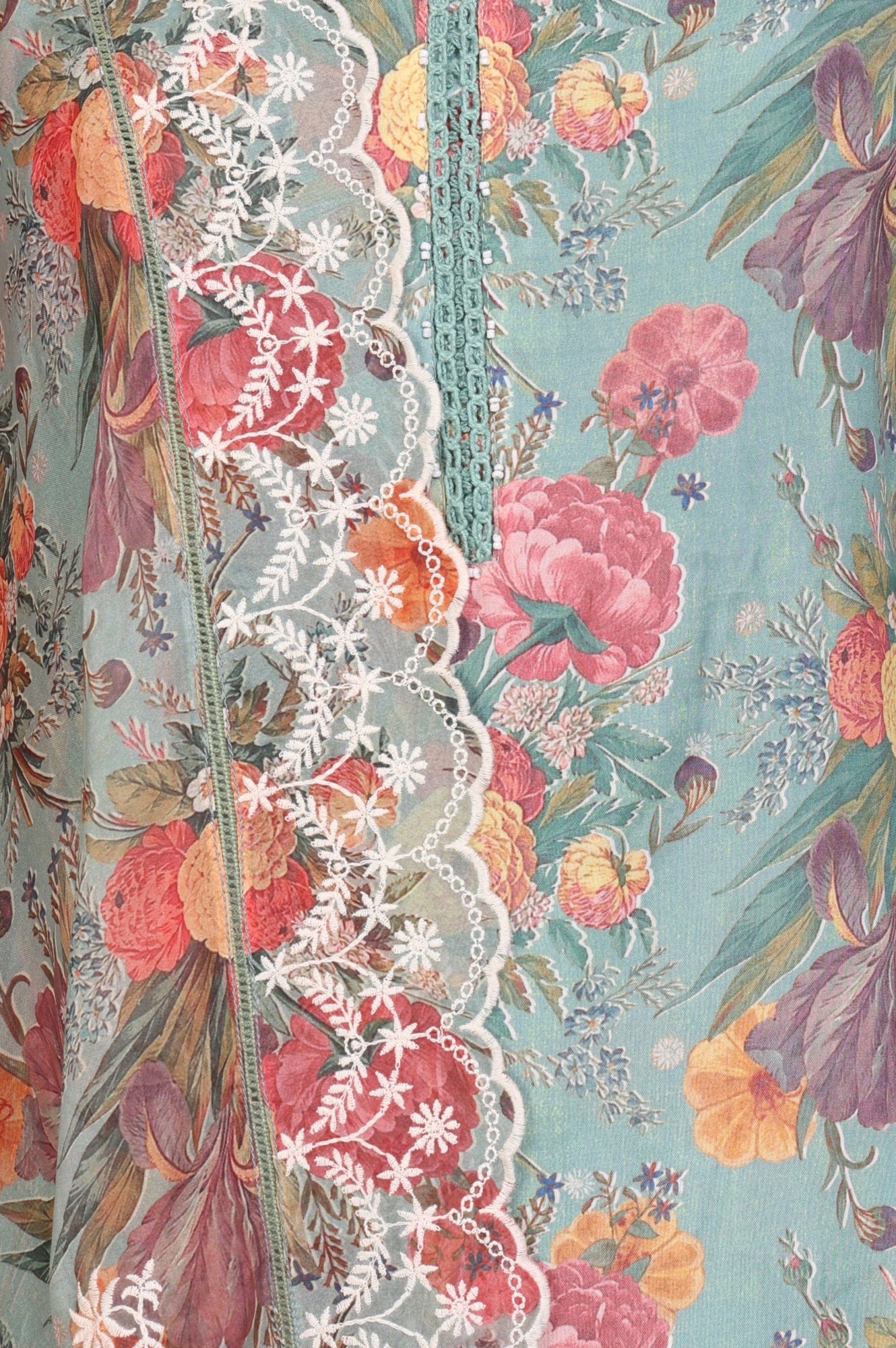 Sea Green Floral Printed Straight Kurta with Flared Pants and Dupatta Set - Image 7