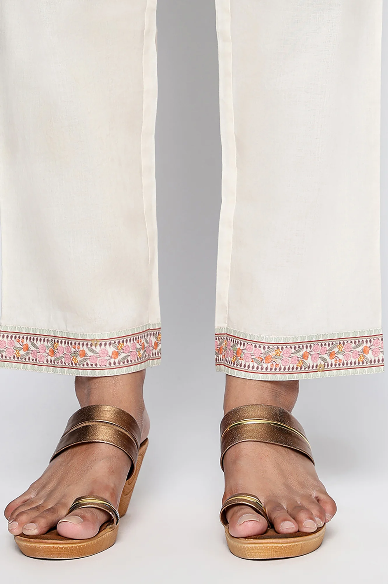 Seashell White Printed Pure Cotton Flared Kurta, Straight Pant and Dupatta Set - Image 8