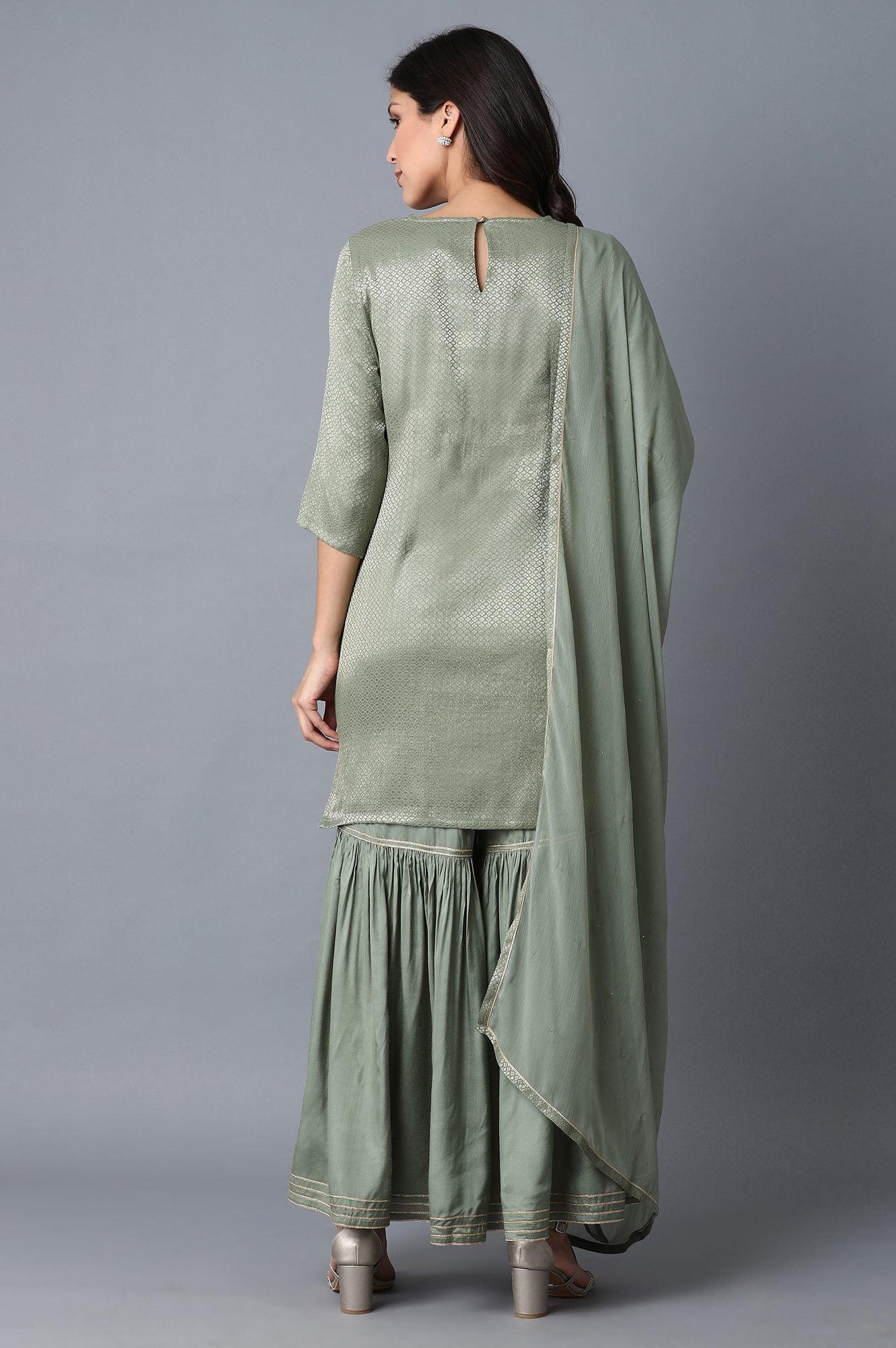 Signature Green kurta-Sharara-Dupatta Set - Image 2