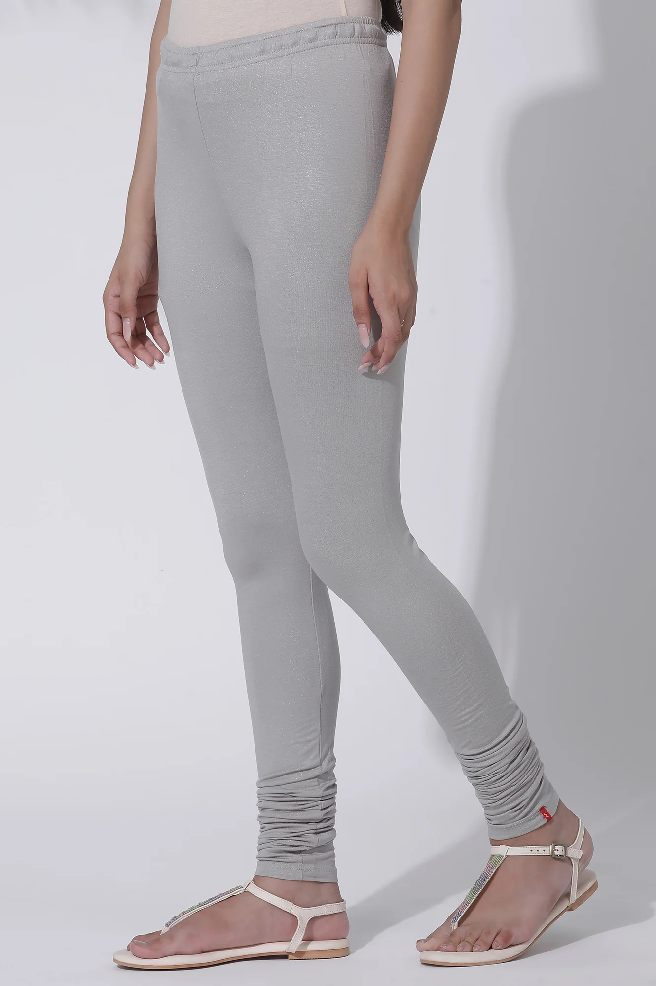 Silver Solid Skinny Jersey Churidar - Image 2