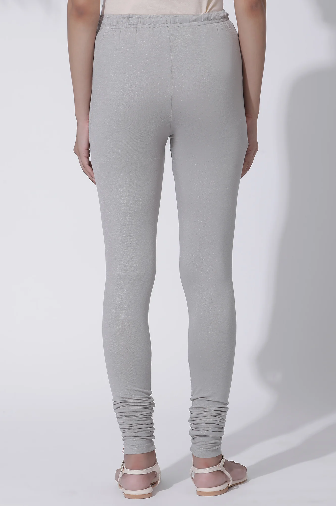 Silver Solid Skinny Jersey Churidar - Image 3