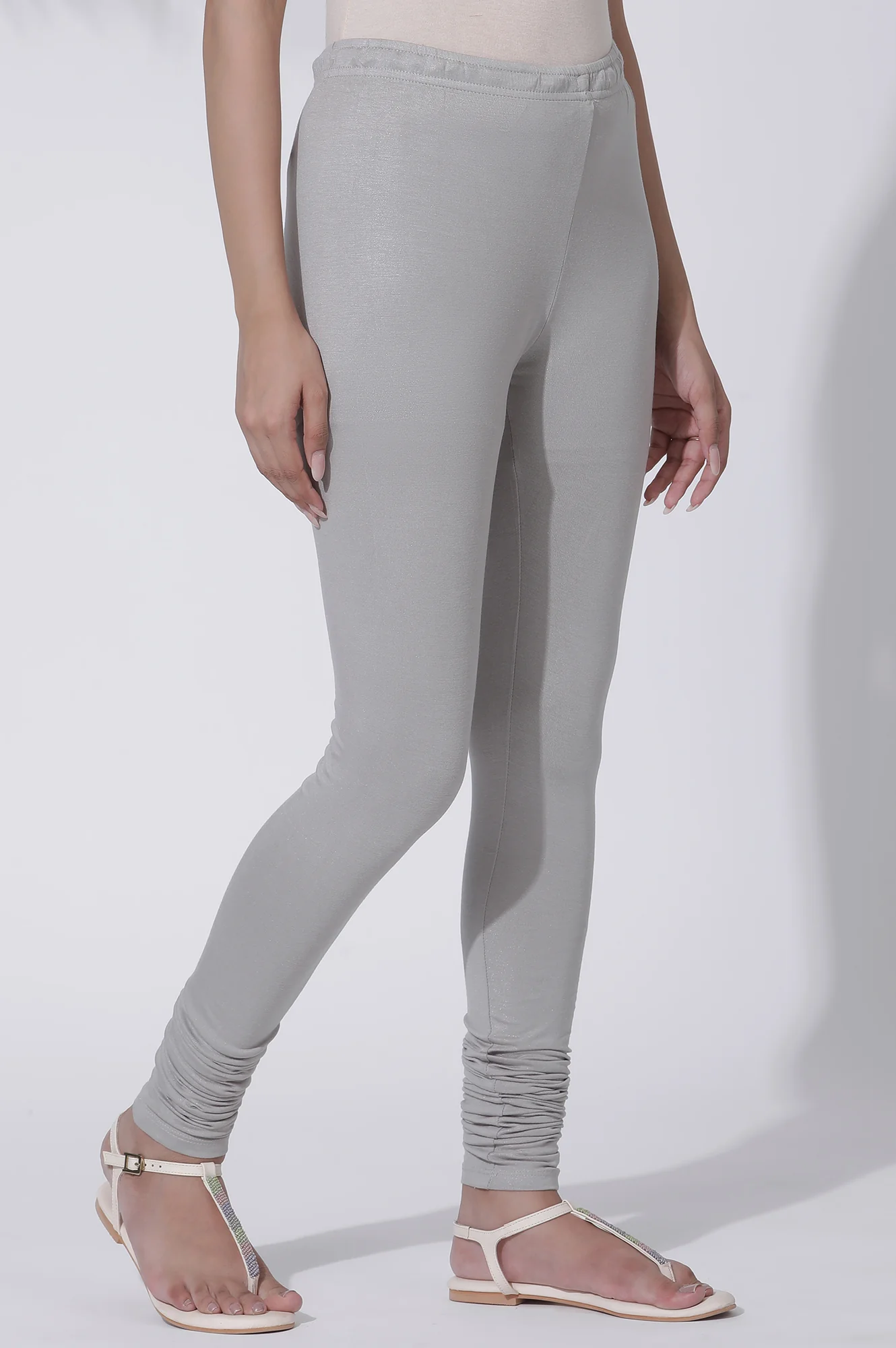 Silver Solid Skinny Jersey Churidar - Image 4