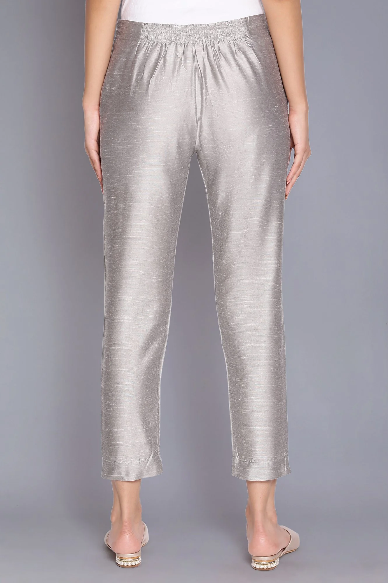 Silver Solid Slim Fit Viscose Trouser - Image 2