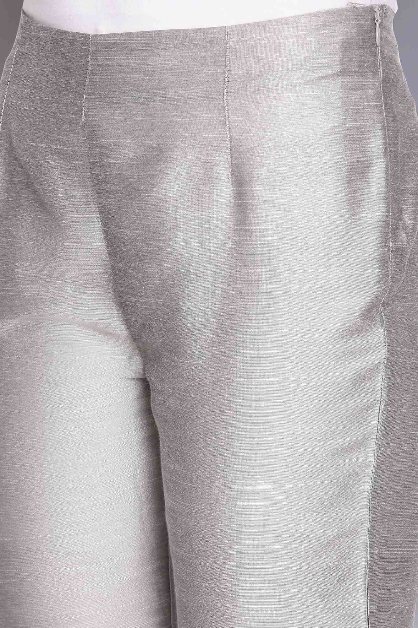 Silver Solid Slim Fit Viscose Trouser - Image 6