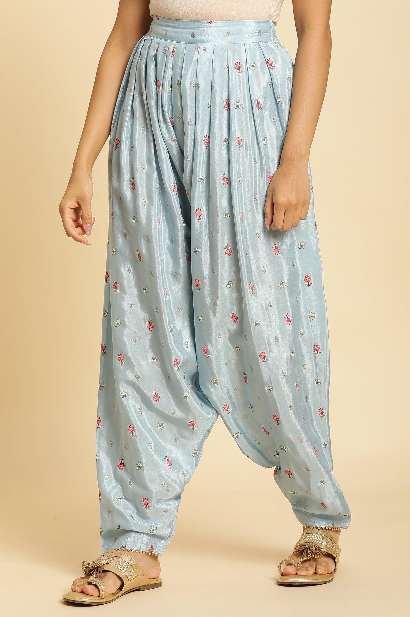 Sky Blue Floral Printed Salwar Pants - Image 2