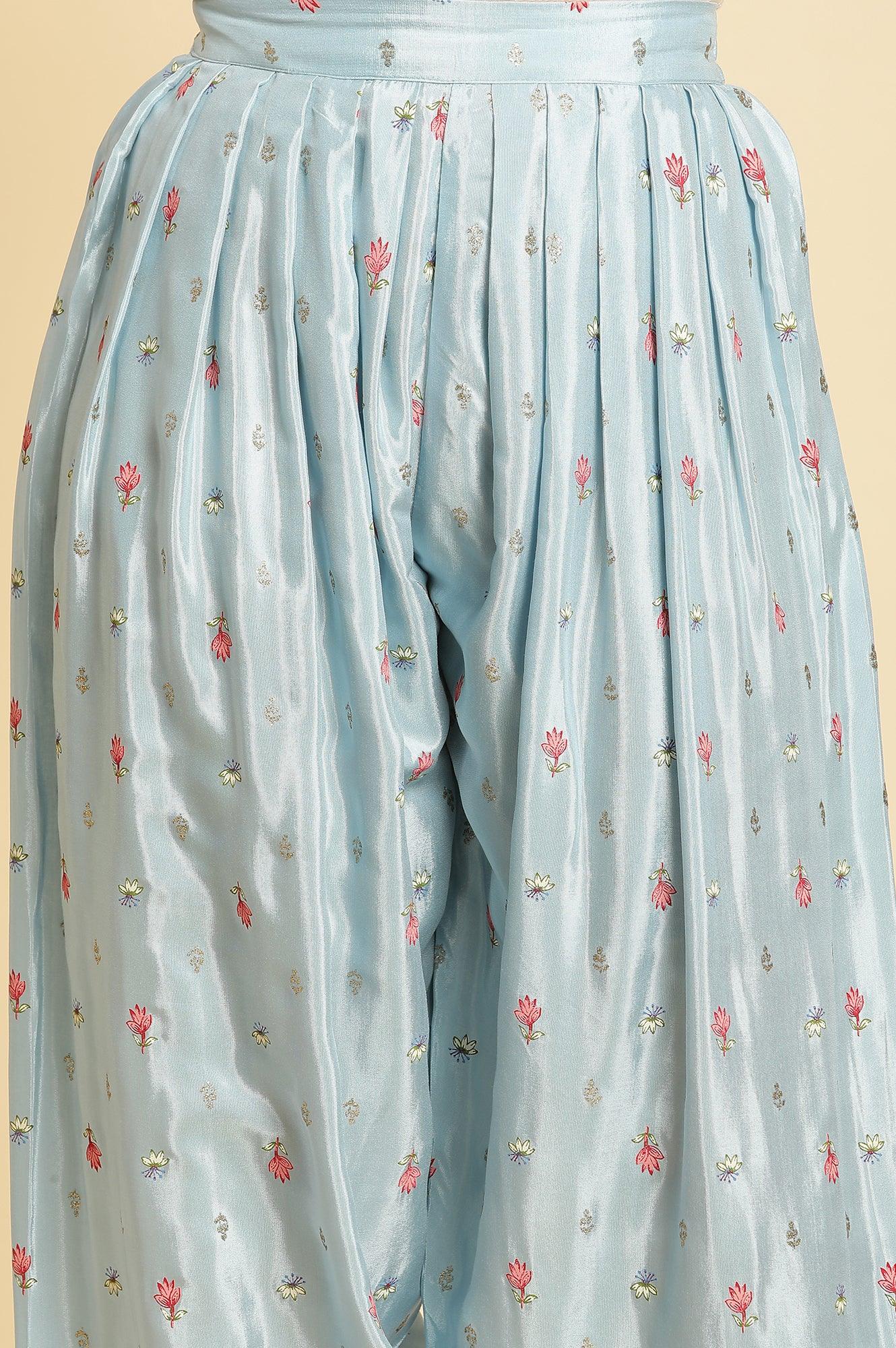 Sky Blue Floral Printed Salwar Pants - Image 7