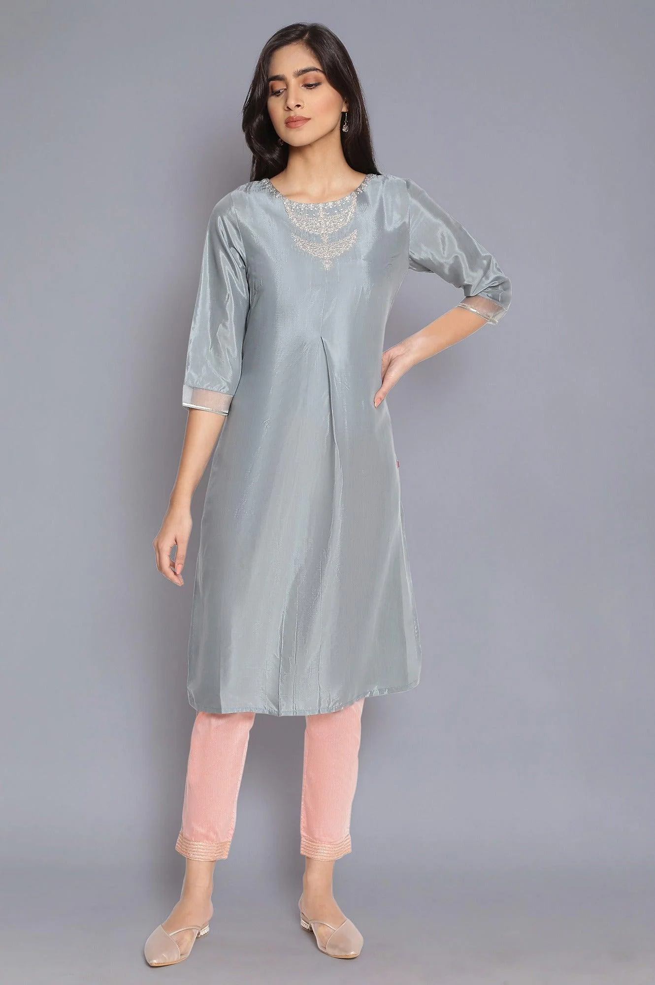 Slate Blue kurta with Embroidery