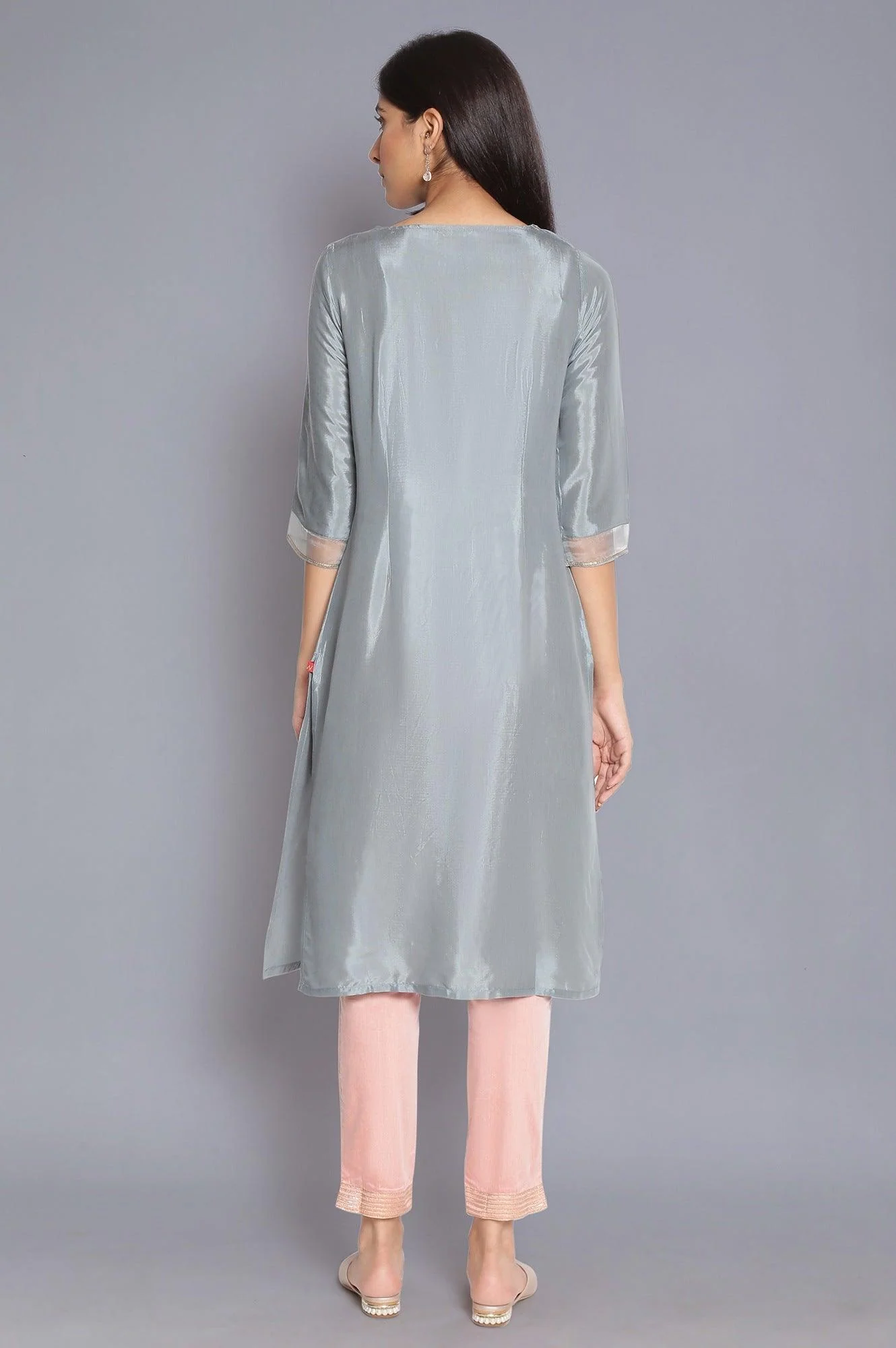 Slate Blue kurta with Embroidery - Image 2