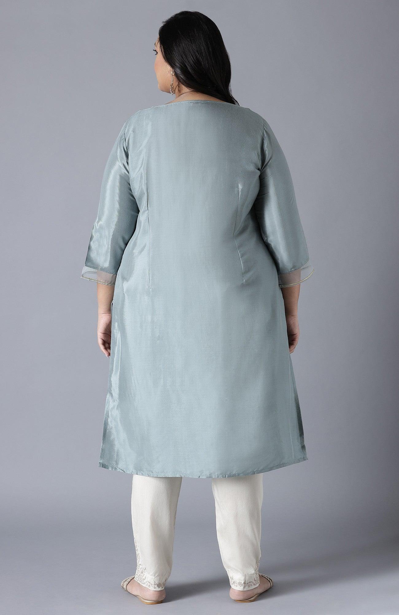Slate Blue kurta with Embroidery - Image 7