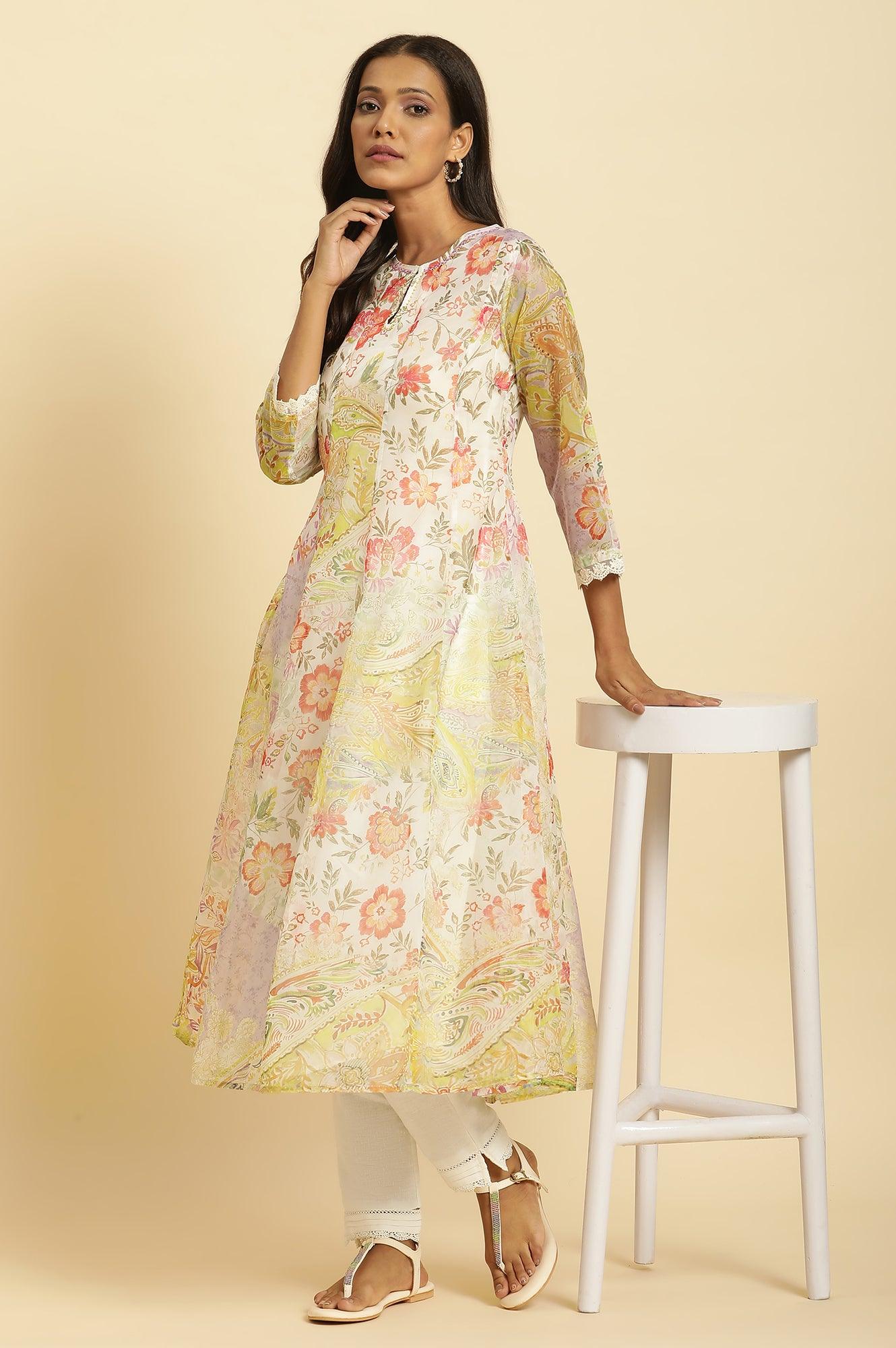 Soft Multi-Coloured Flared Organza Kurta