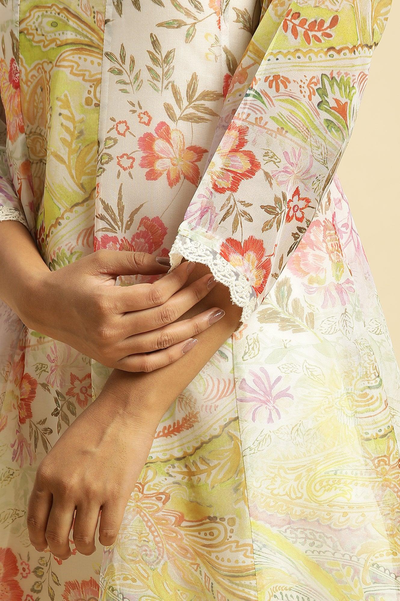Soft Multi-Coloured Flared Organza Kurta - Image 7