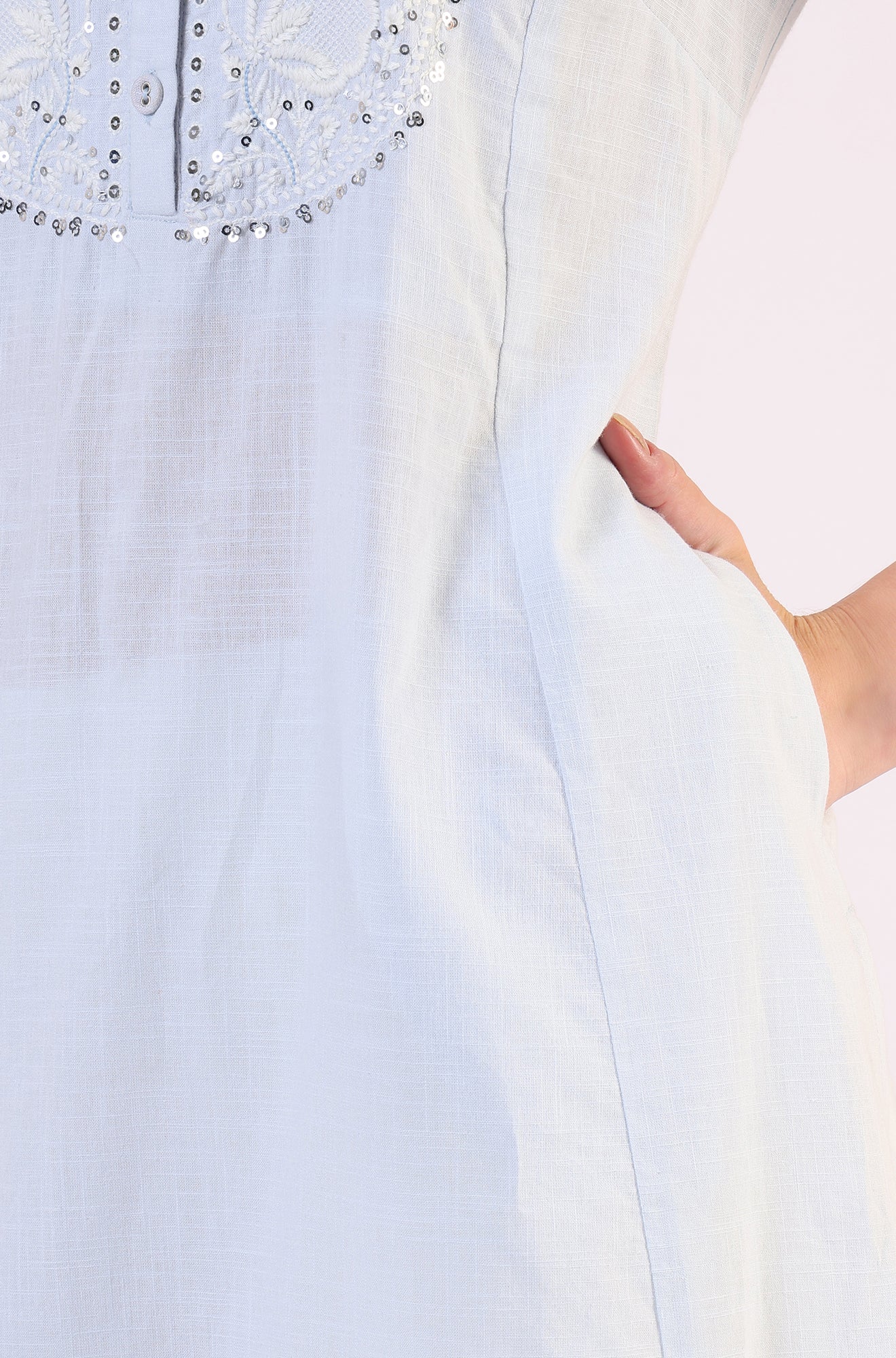 Blue Solid A-Line Pure Cotton Kurta - Image 9